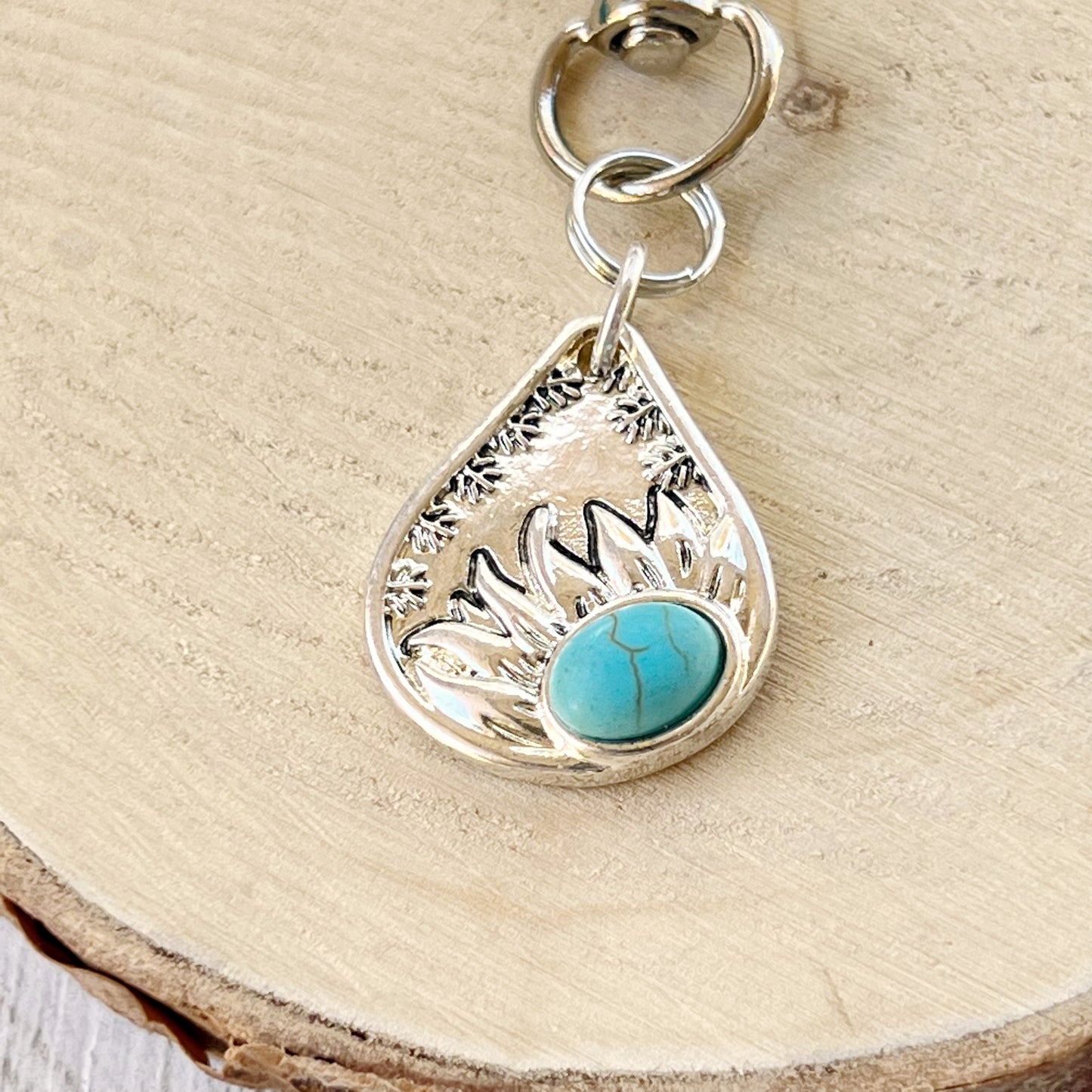 Turquoise Sunflower Zipper Handbag Charm: Stylish Accent for Your Western-Inspired Look