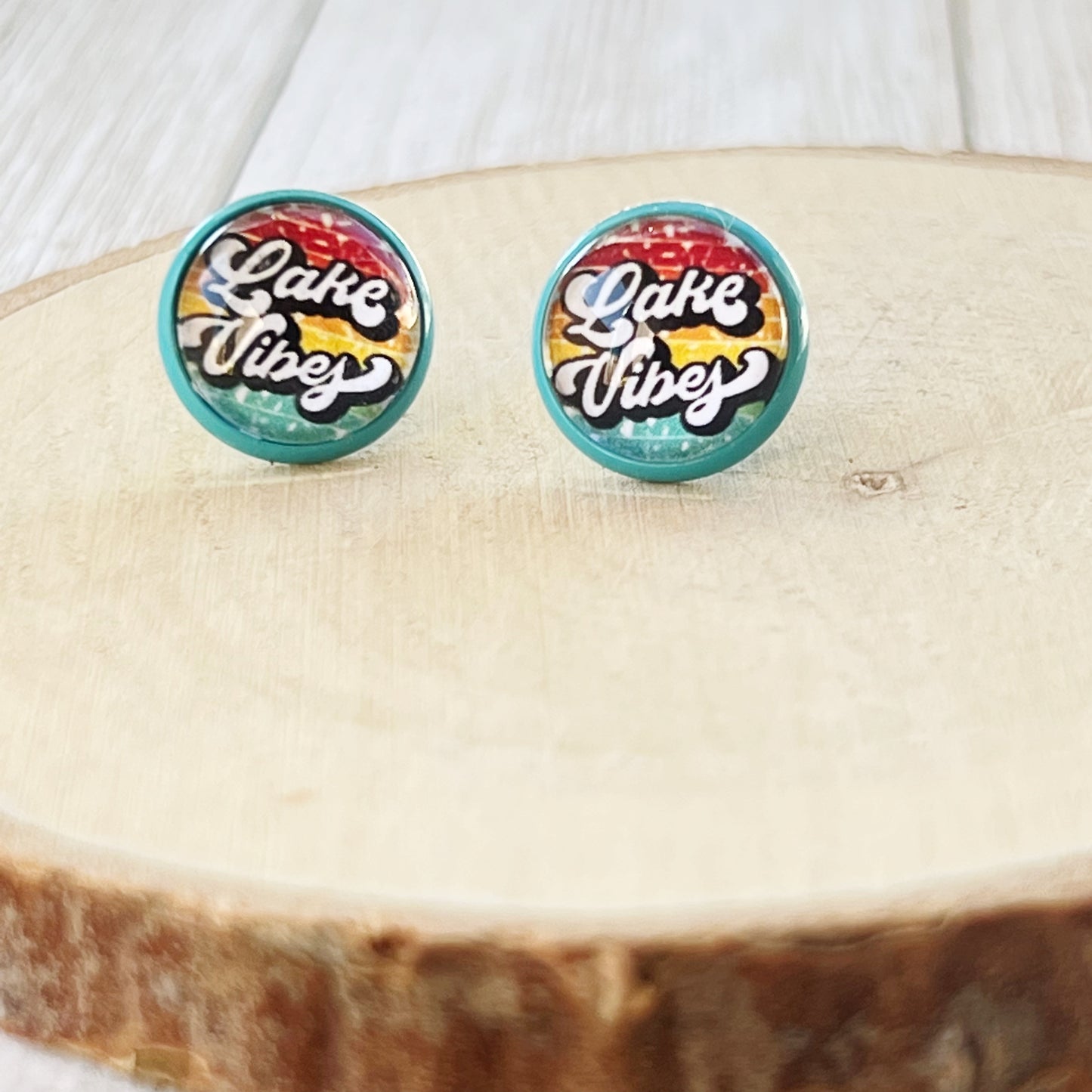 Teal Stud Earrings with 'Lake Vibes' - Stylish & Vibrant Accessories