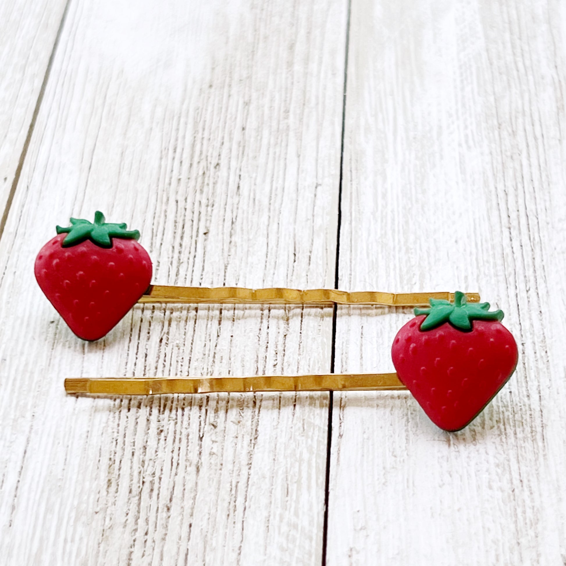 Strawberry Fruit Gold Bobby Pins - Fun & Whimsical Hair Accessories