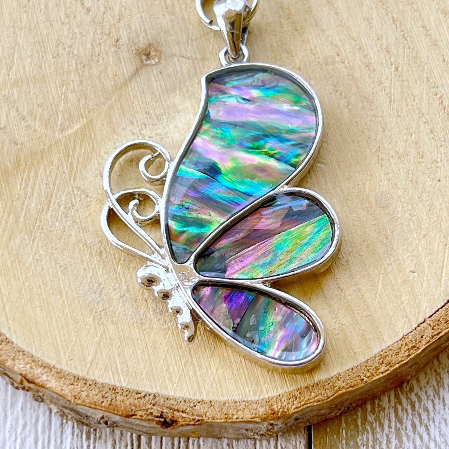 Silver Butterfly Zipper Pull Charm with Natural Abalone