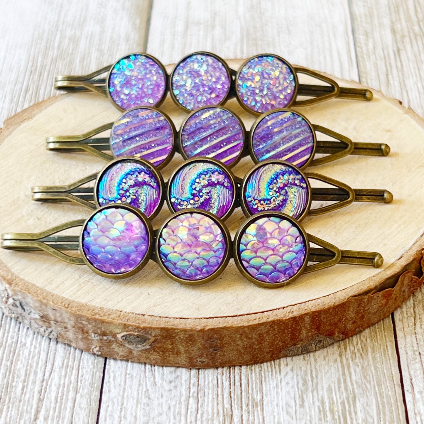 Purple Druzy Hair Pins: Set of 4 Stylish Accessories with Unique Patterns