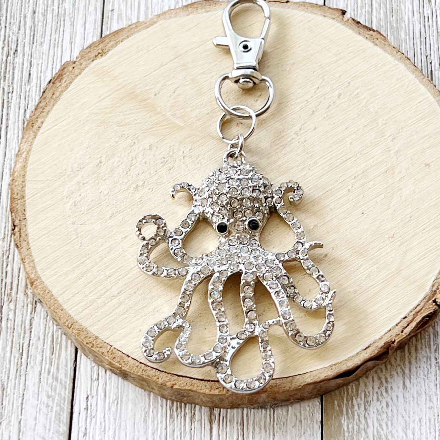 Octopus Zipper Pull Keychain Charm with Rhinestones