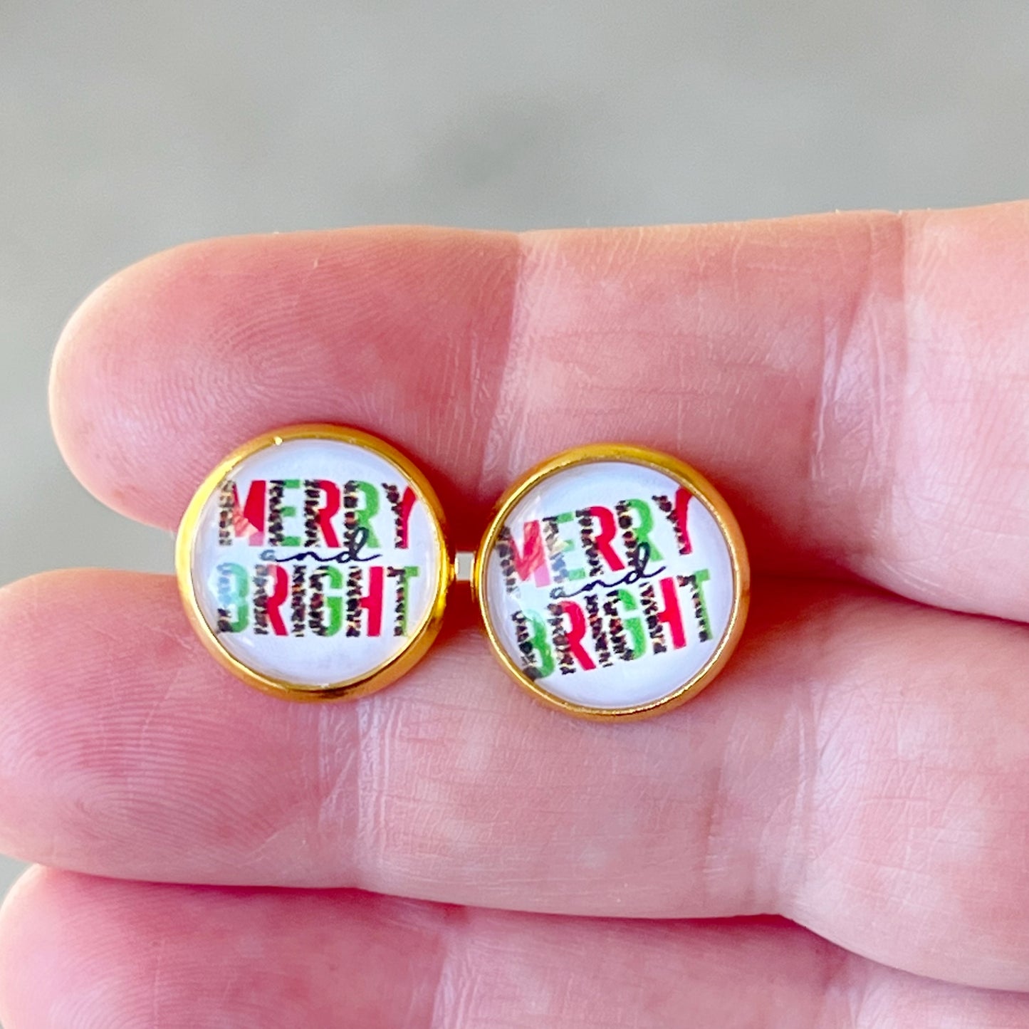 Merry & Bright Gold Christmas Stud Earrings - Festive Holiday Accessories