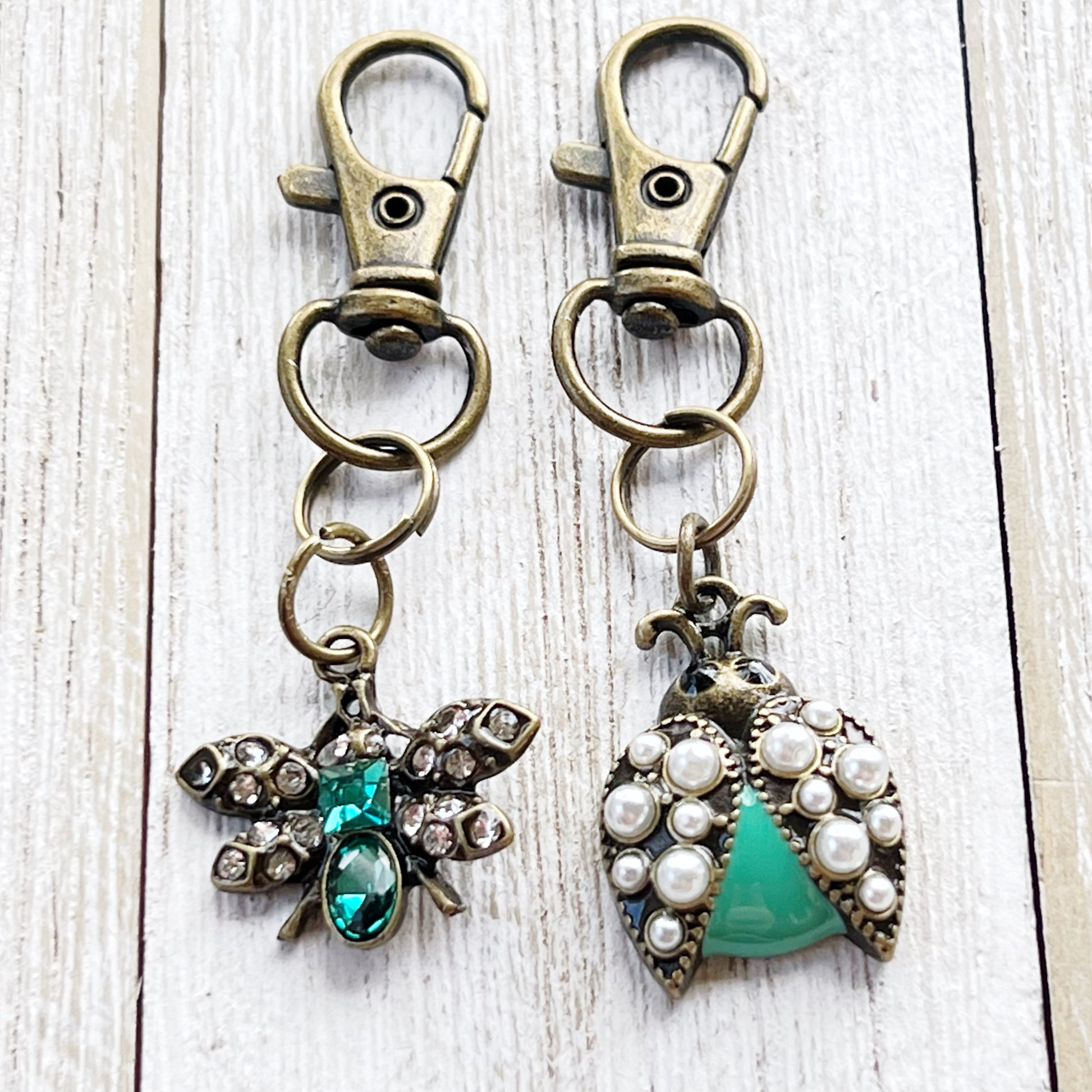 Butterfly & Ladybug Zipper Pull Keychain Charm with Rhinestones - Stylish and Whimsical Accessory for Your Bag