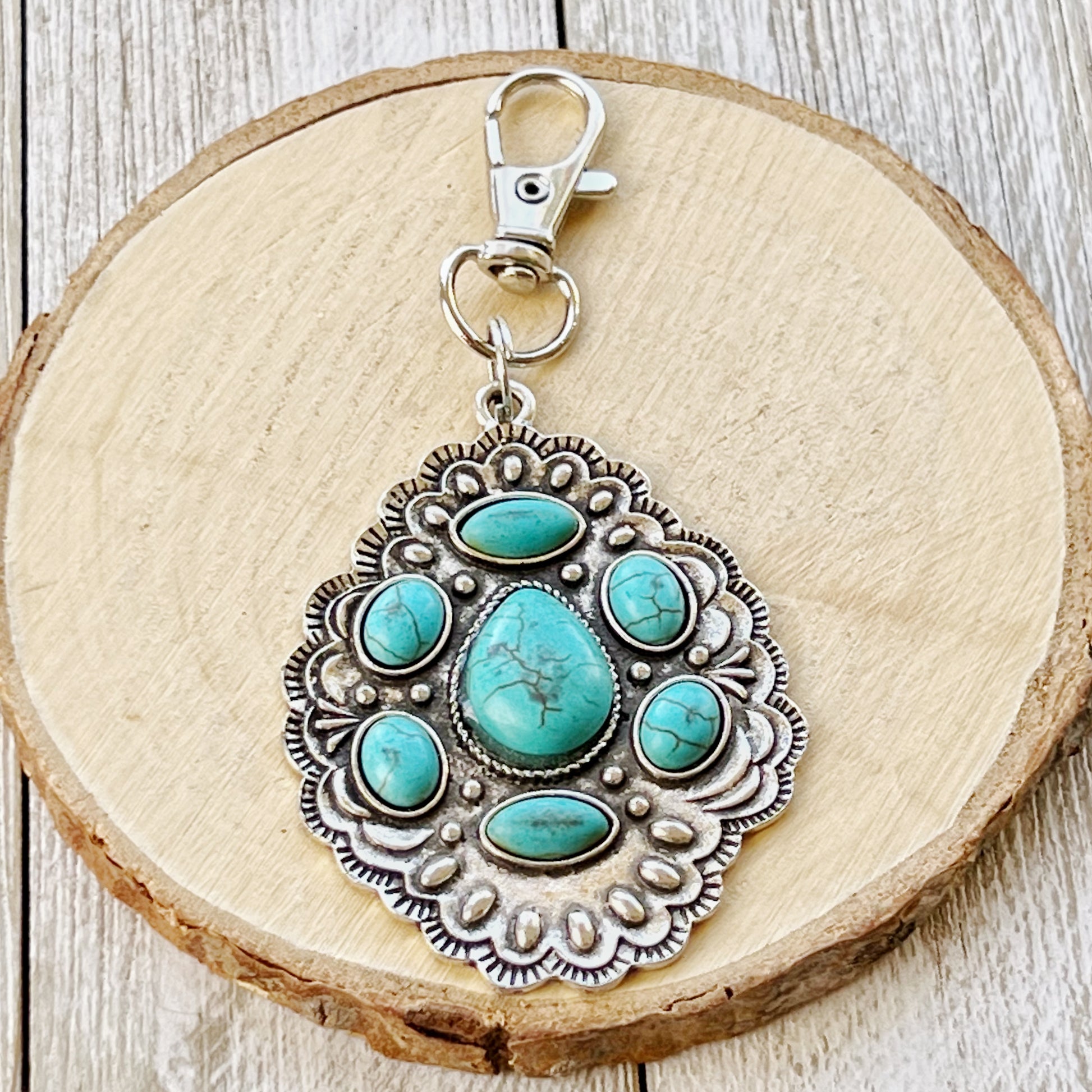 Turquoise Western Zipper Pull Handbag Charm