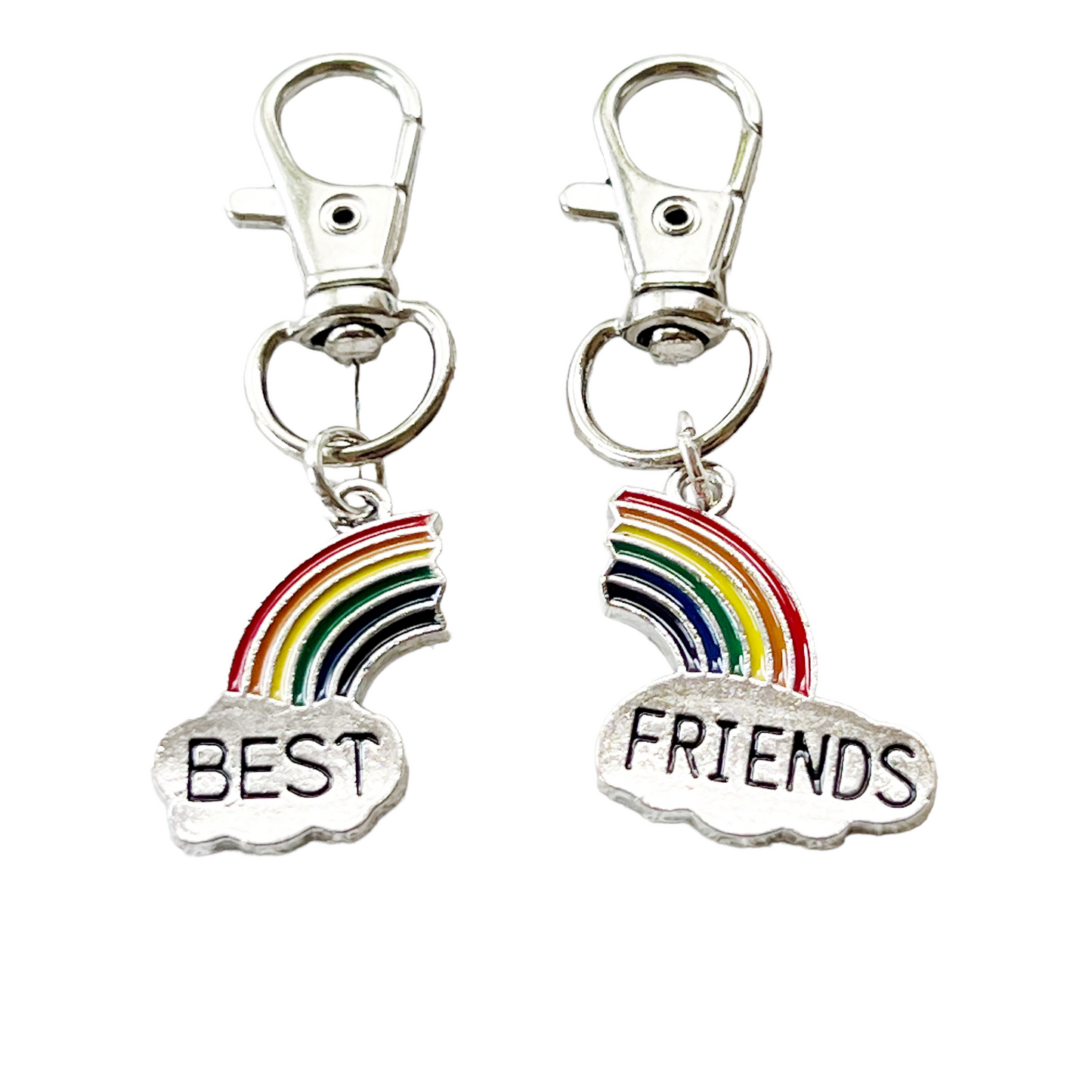 Rainbow Best Friends Zipper Pull Keychain Charm with Rhinestones