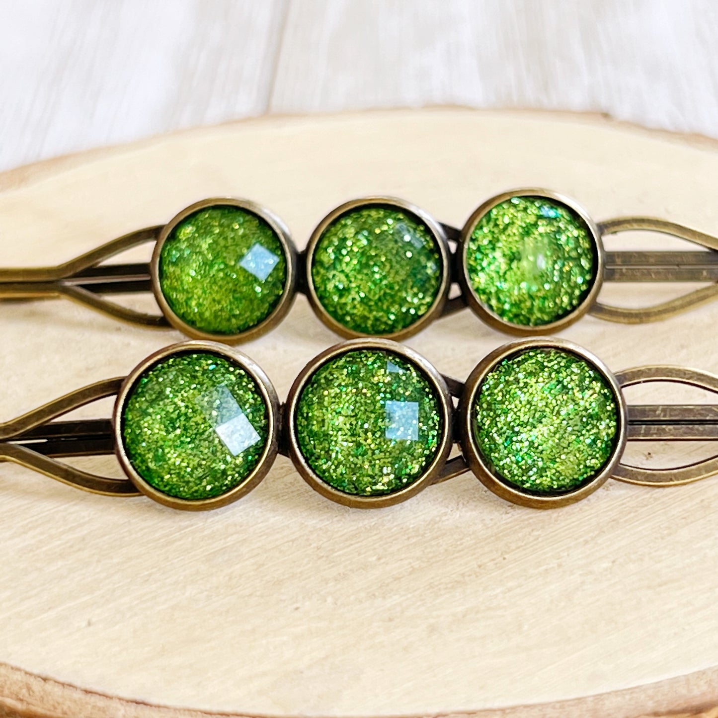 Patterned Green Glitter Acrylic Hair Pins - Sparkling Hair Accessories with Style