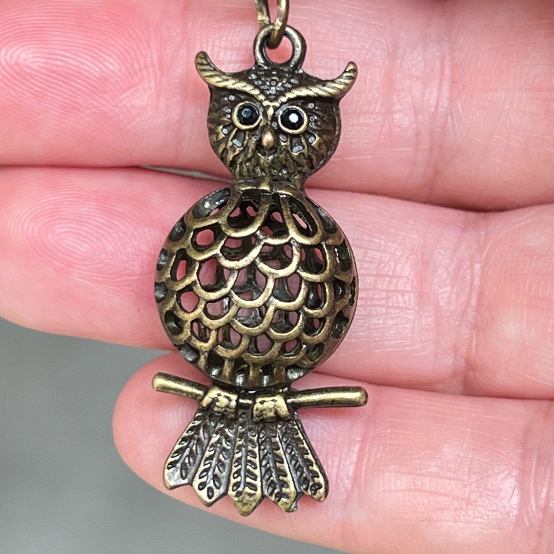 Set of 3 Brass Owl Purse Charms with Rhinestone Accents