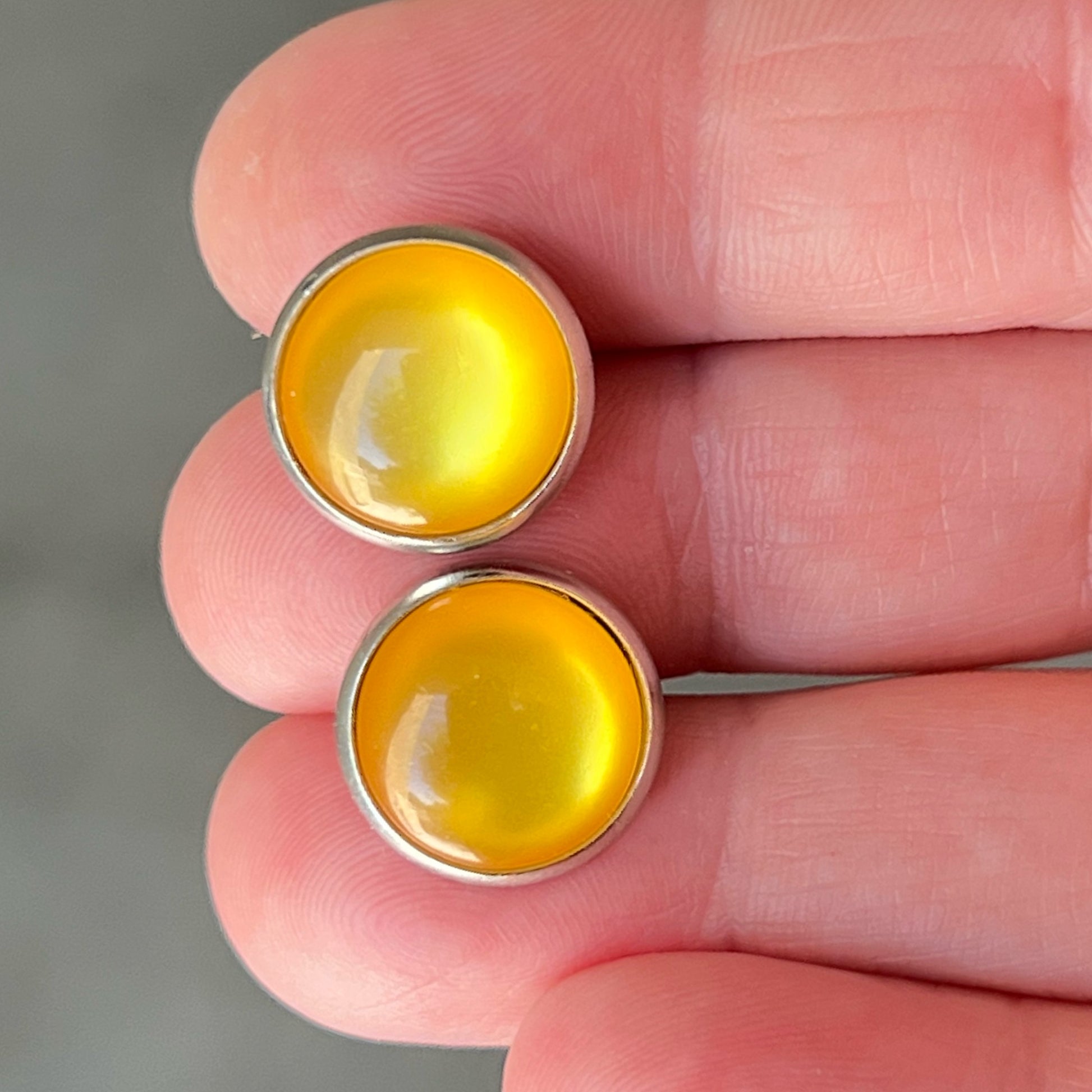 Silver Yellow Orange Glass Earrings Studs, Stainless Steel Earrings, Boho Earrings, Bridesmaid Earrings, Mens Earrings Stud, Unique Earring