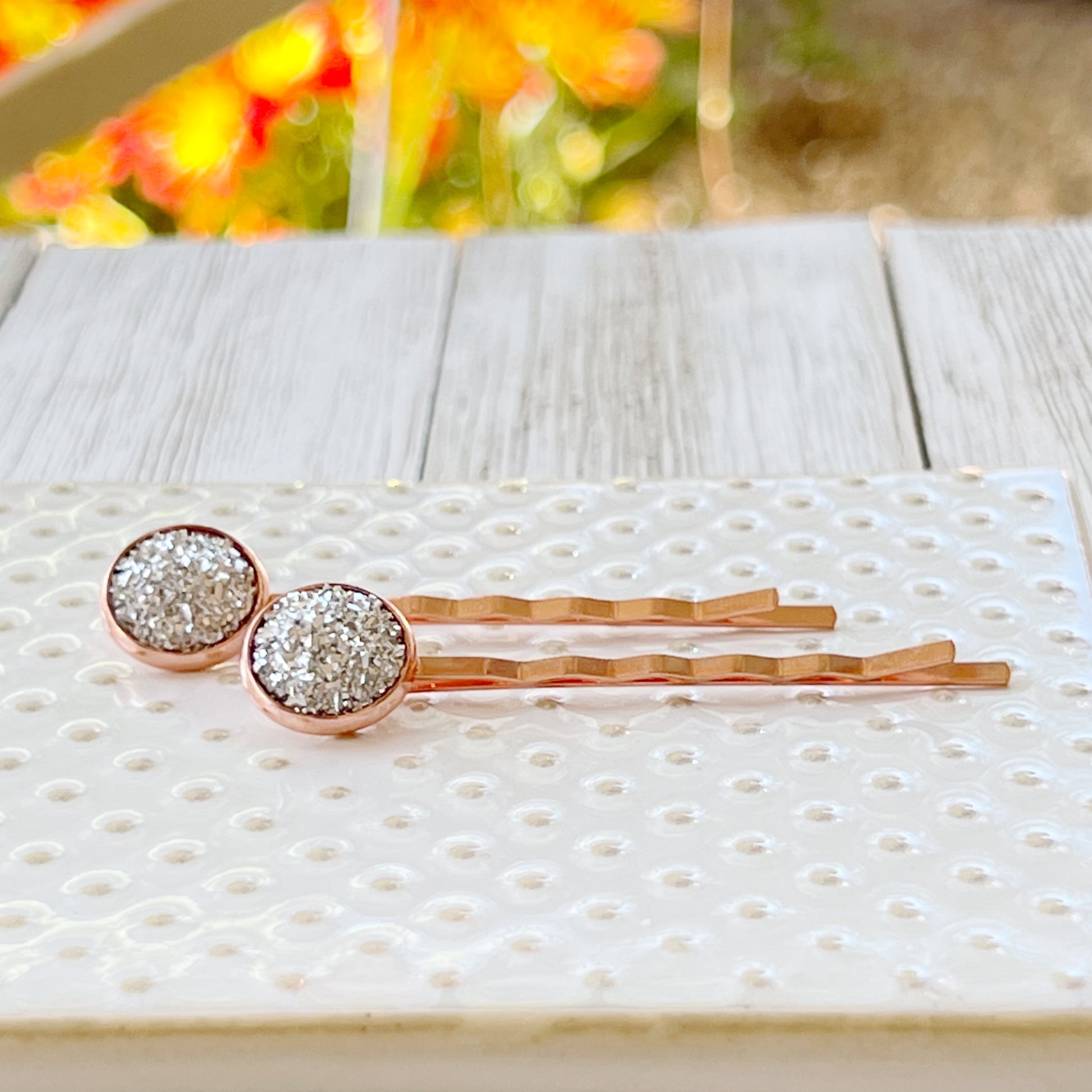 Rose Gold Hair Pins: Sparkling Silver Druzy Accents for Glamorous Styles