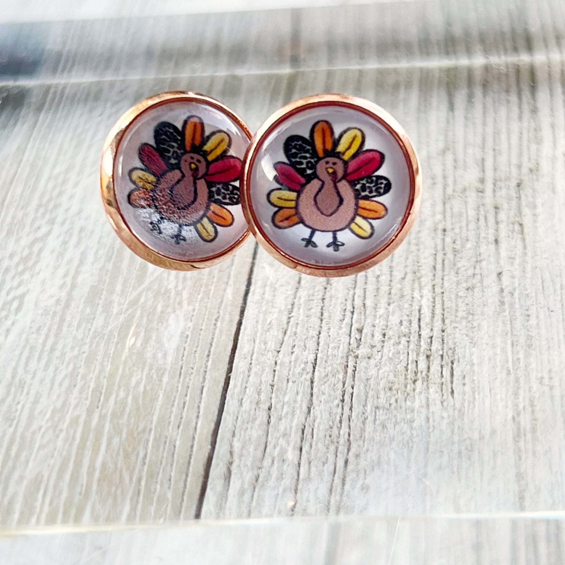 Thanksgiving Turkey Rose Gold Stainless Steel Stud Earring