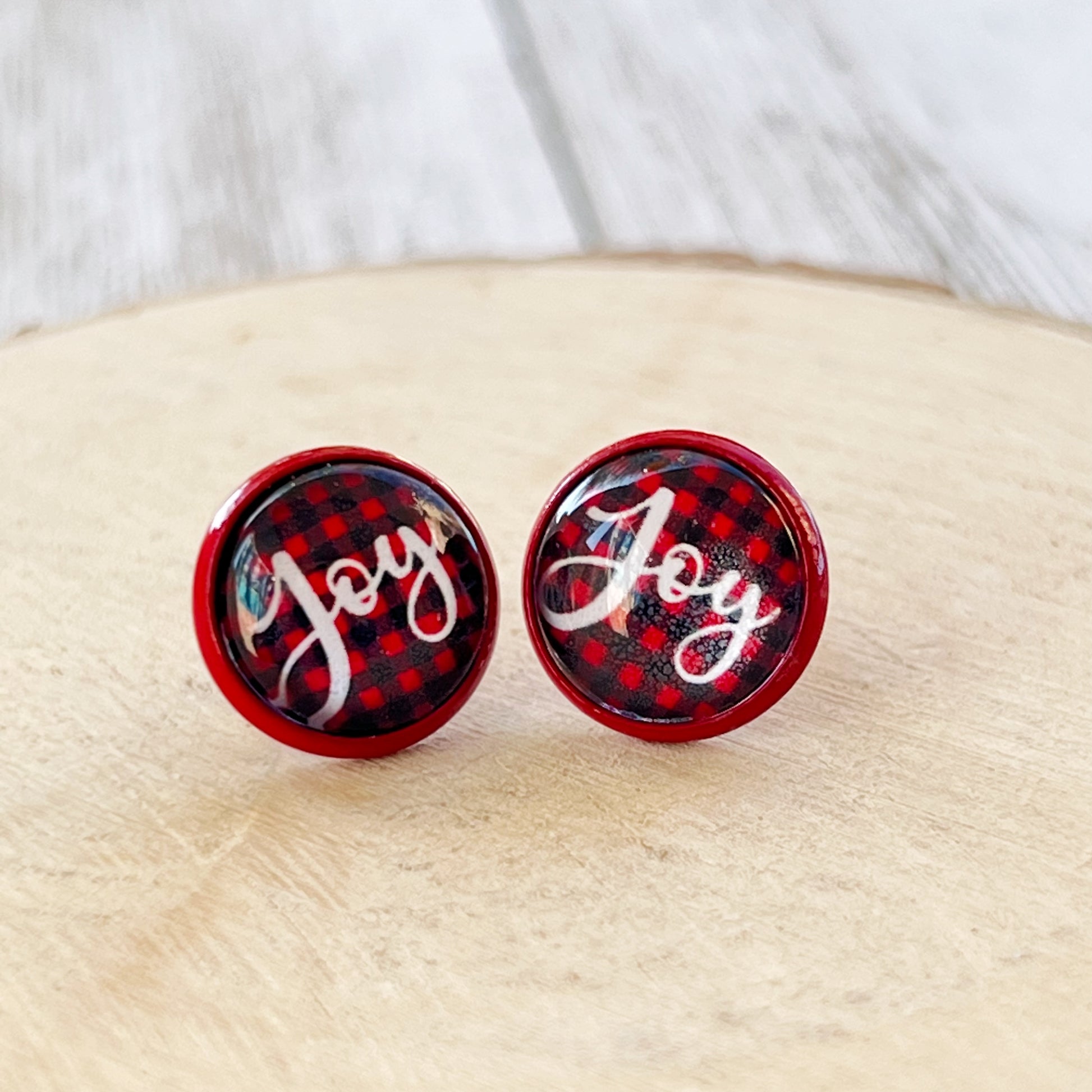 Red & Black Buffalo Plaid Christmas Stud Earrings: Festive Joyful Accents for Holiday Cheer