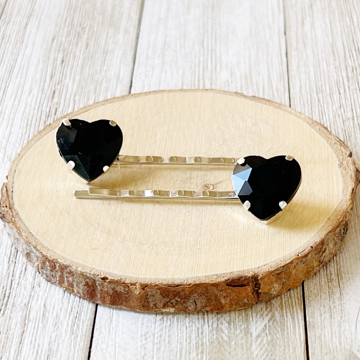 Black Rhinestone Heart Bobby Pins - Elegant and Romantic Hair Accessories