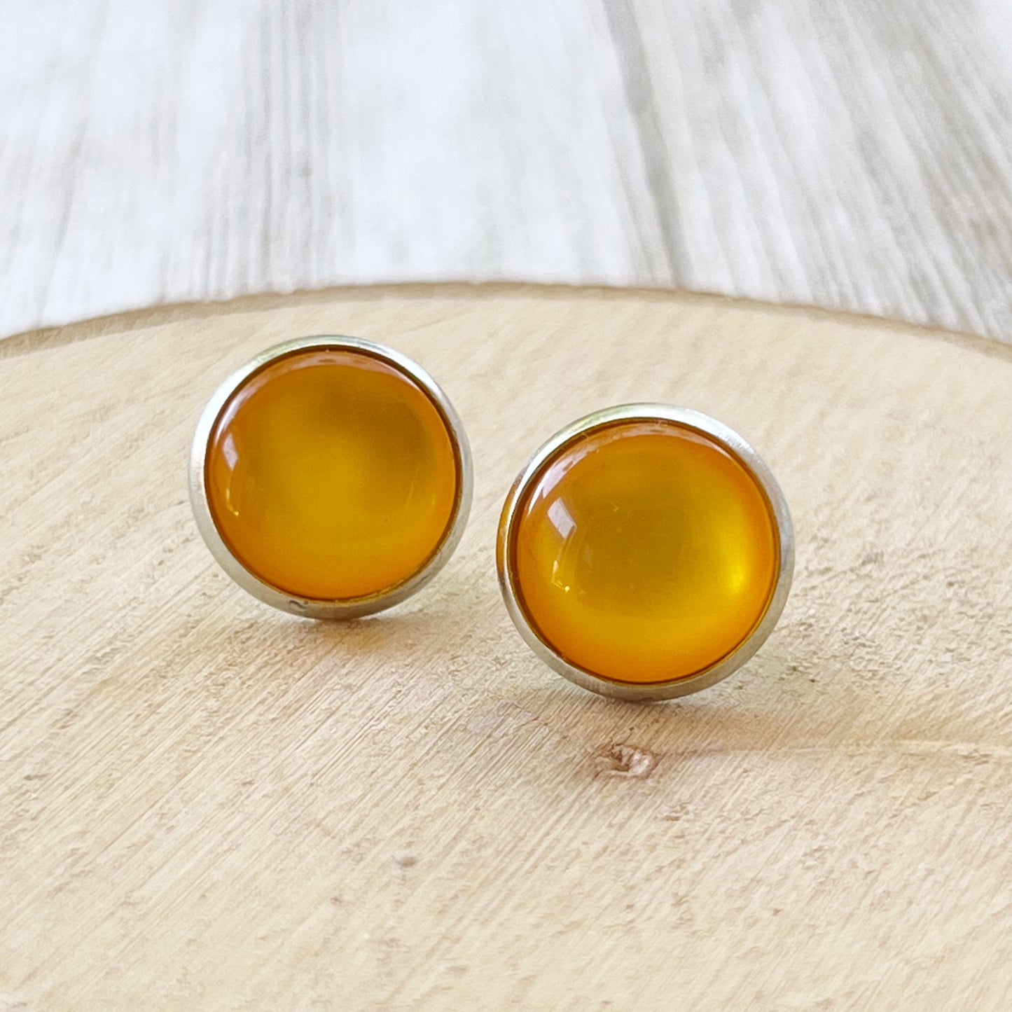 Silver Yellow Orange Glass Earrings Studs, Stainless Steel Earrings, Boho Earrings, Bridesmaid Earrings, Mens Earrings Stud, Unique Earring