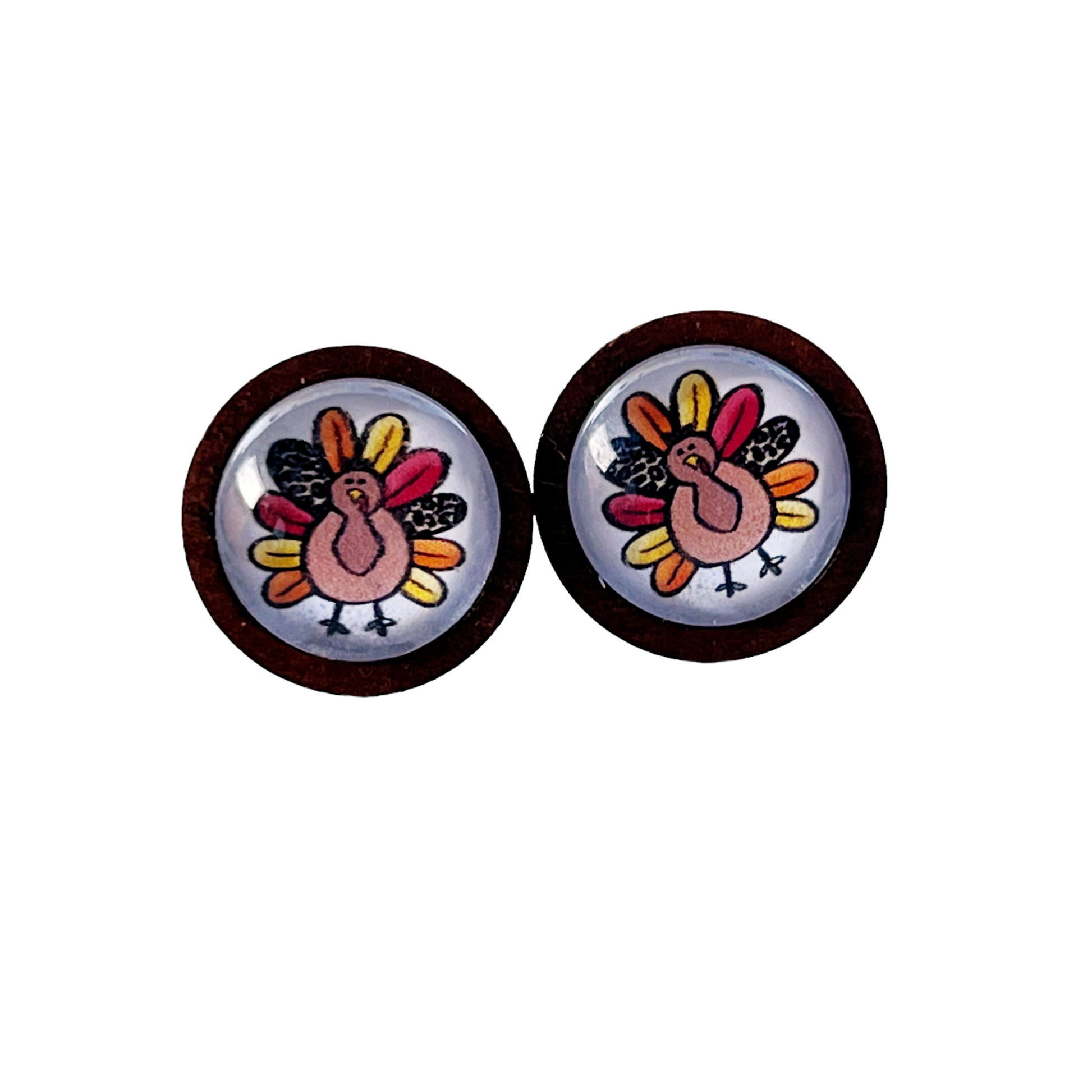 Thanksgiving Turkey Wood Stainless Steel Stud Earring