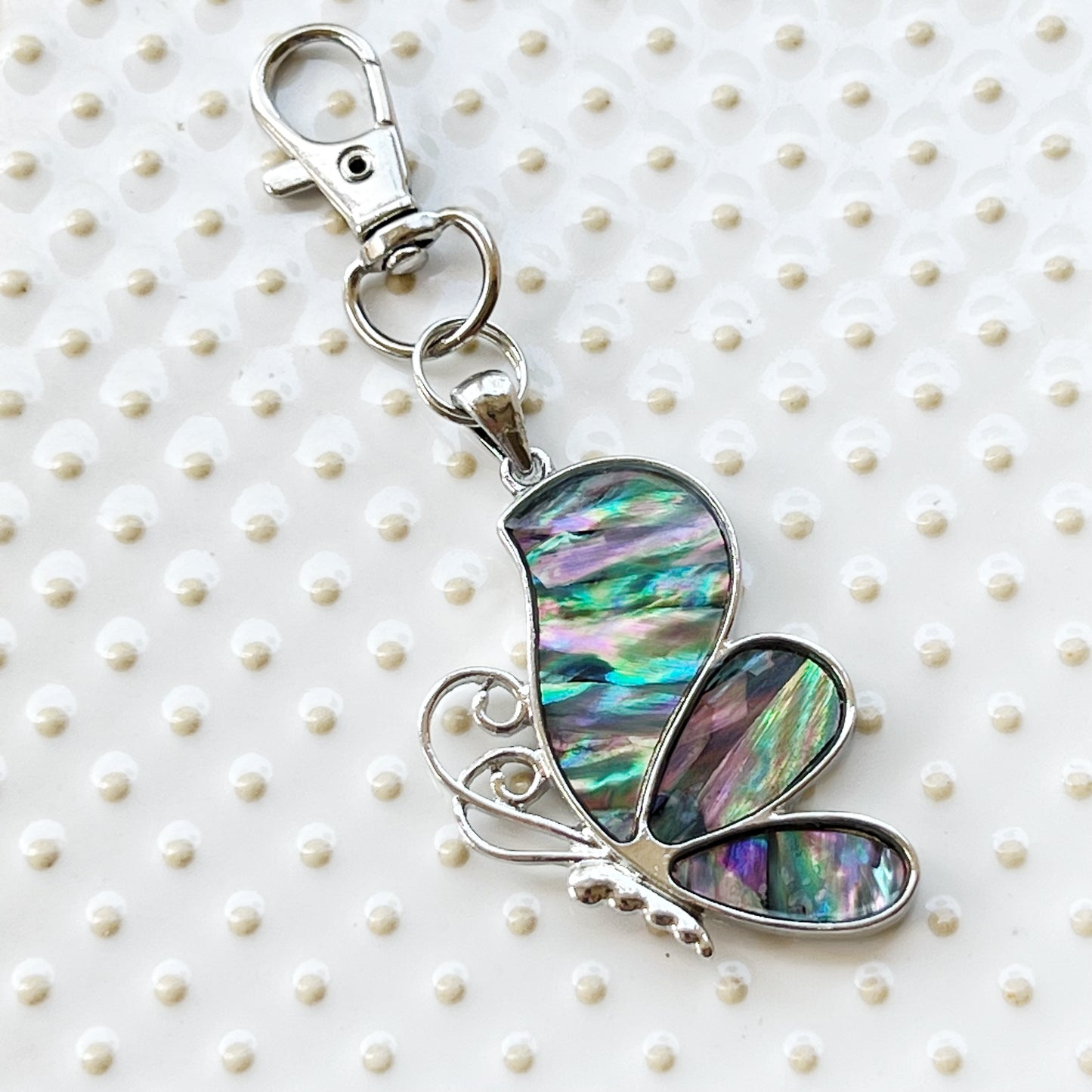 Silver Butterfly Zipper Pull Charm with Natural Abalone