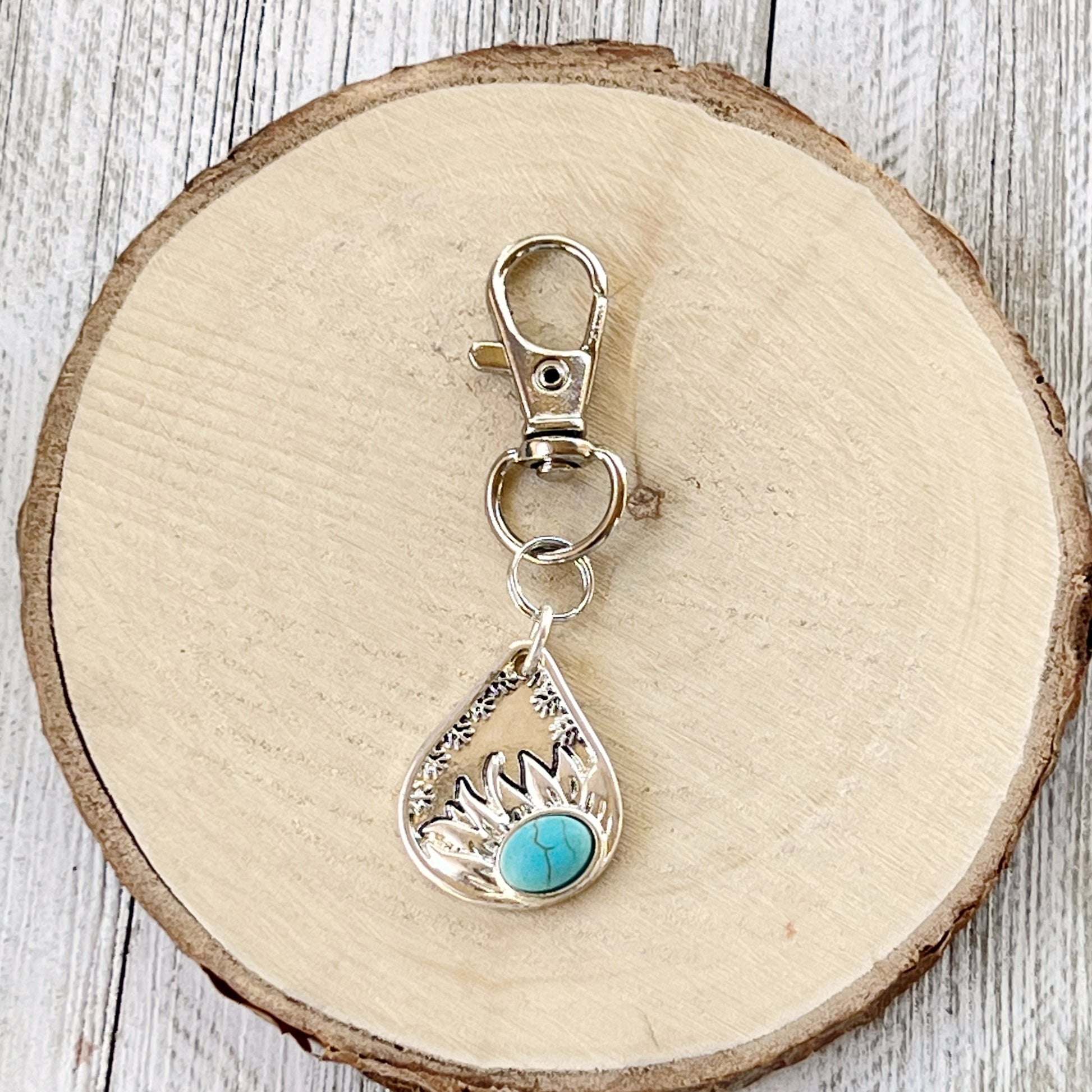 Turquoise Sunflower Zipper Handbag Charm: Stylish Accent for Your Western-Inspired Look