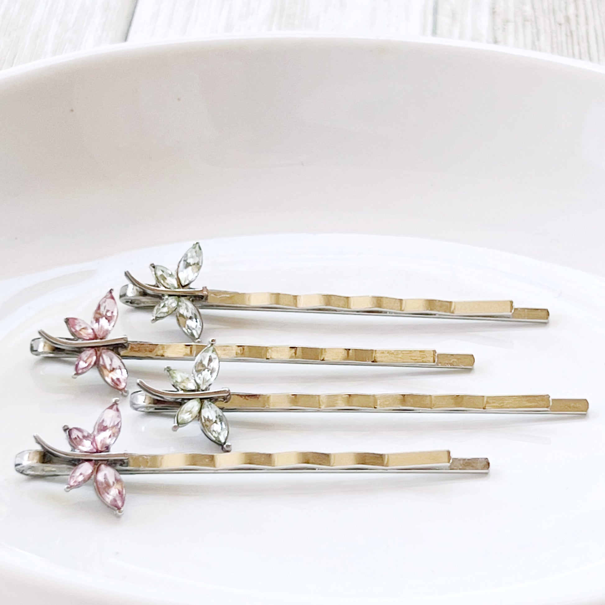 Light Green and Pink Dragonfly Hair Pin, Hair Pins For Woman, Womens Hair Clip, Womens Bobby Pins, Dragonfly Bobby Pin, Rhinestone Hair Pin