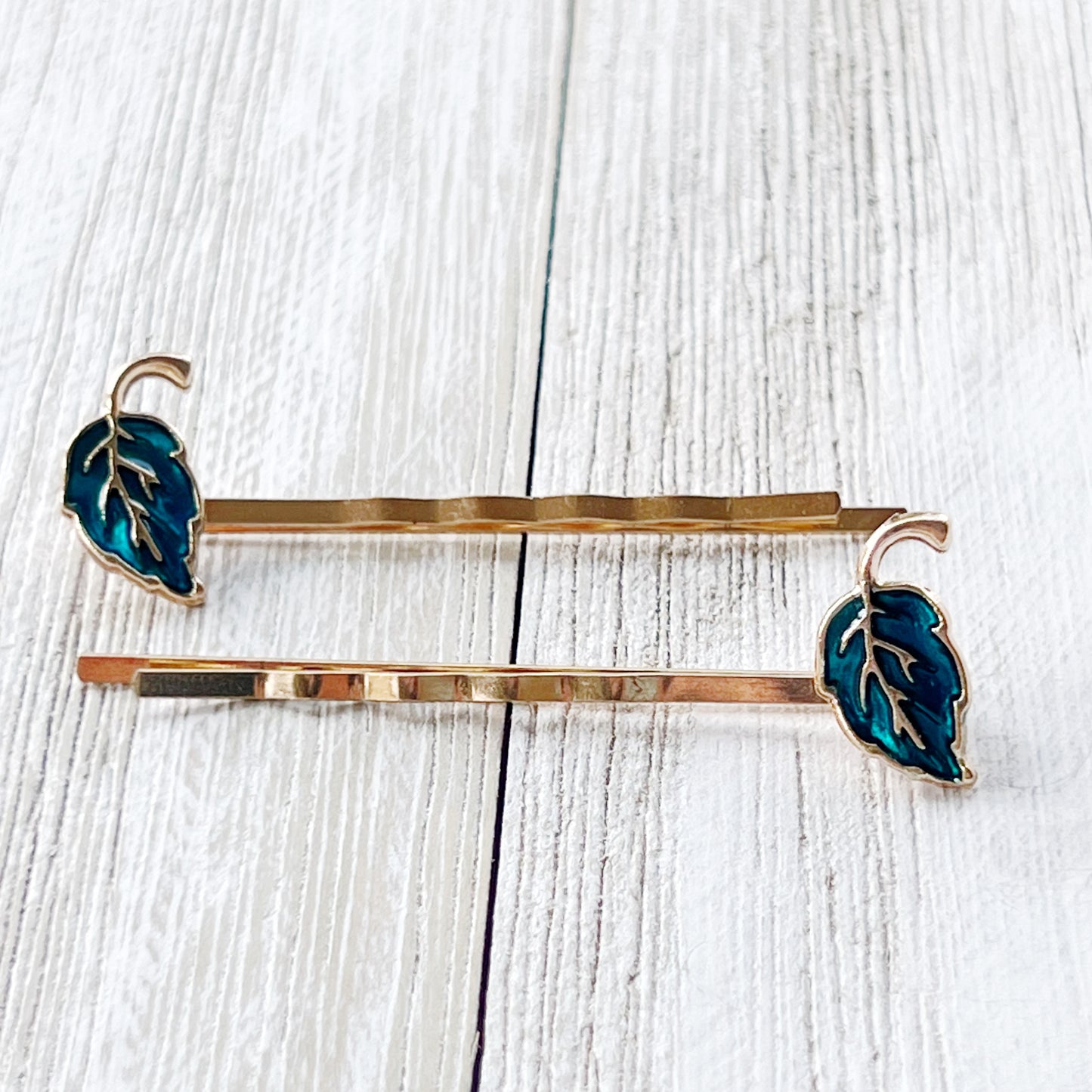 Blue Enamel Leaf Hair Pins - Stylish Decorative Bobby Pins for Women's Hairstyles | Elegant Hair Barrettes and Accessories