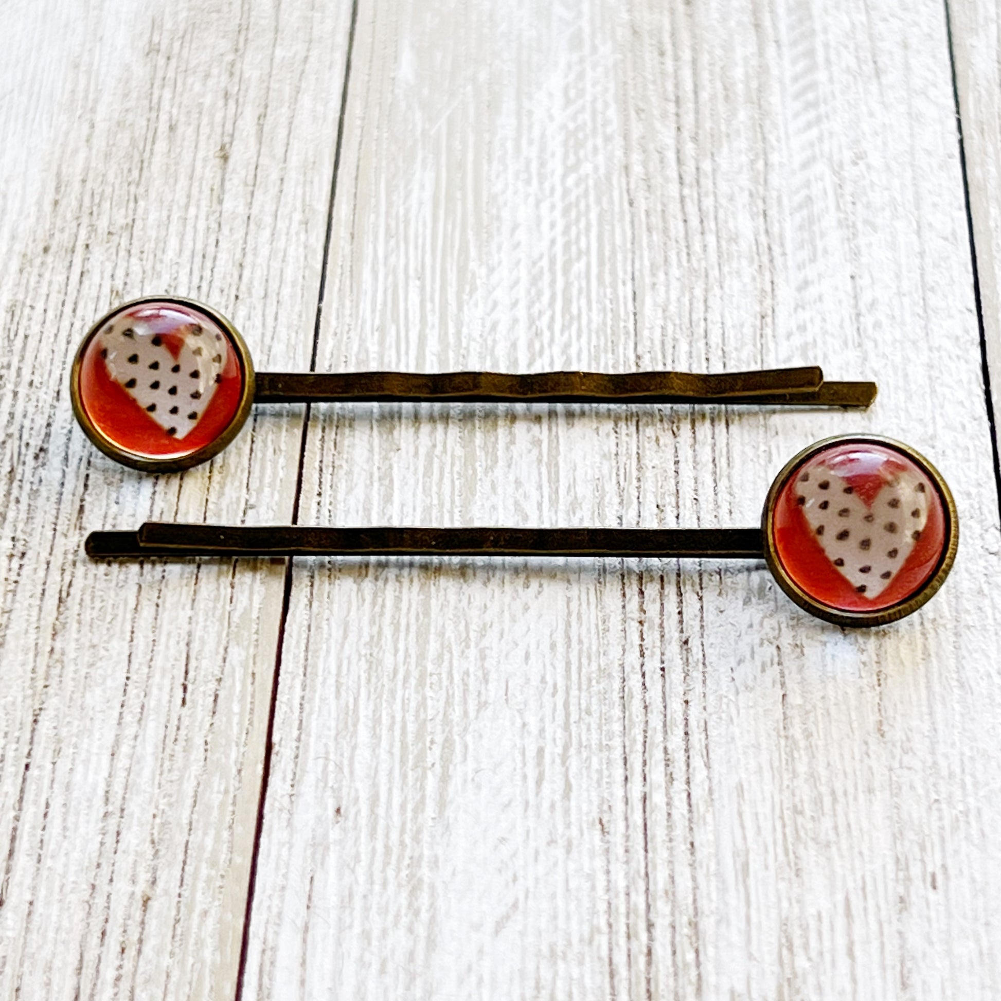 Red and White Heart Black Polka Dot Hair Pins