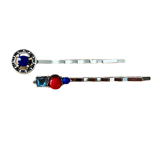 Red & Blue Rhinestone Hair Pins