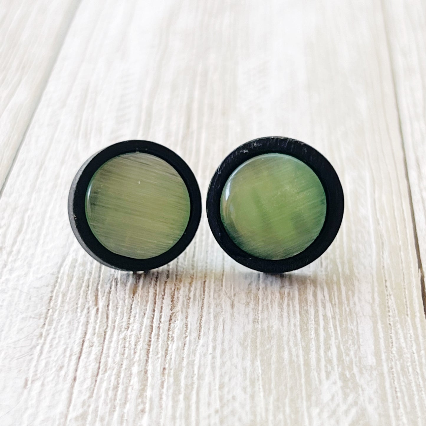 Green Glass Black Wood Unisex Stud Earrings - Stylish & Versatile Accessories