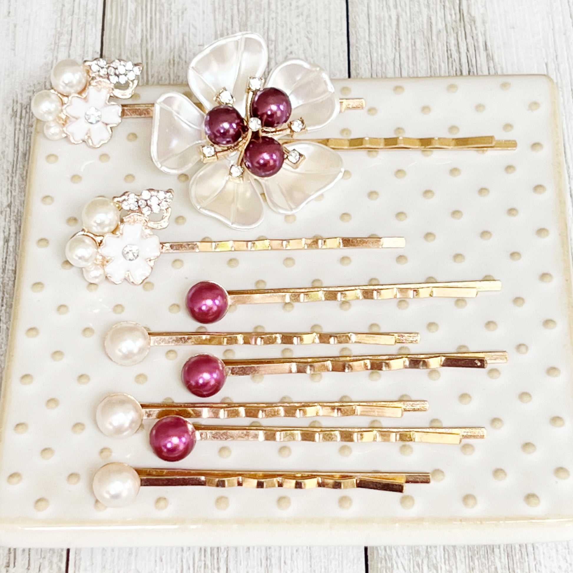 Purple & White Pearl Rhinestone Hair Pins - Elegant & Sparkling Accessories