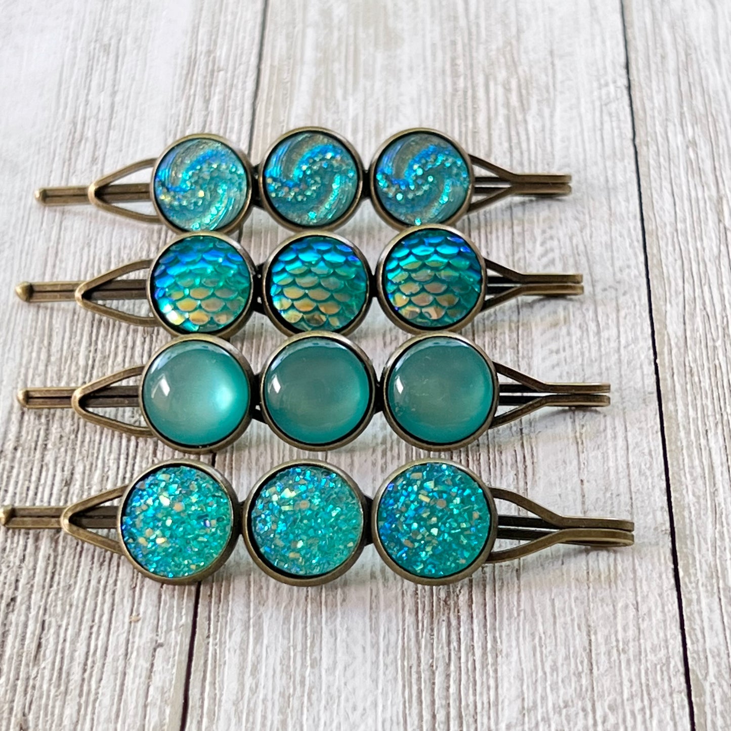 Blue Green Druzy Hair Pins - Stylish Women's Hair Accessories Hair Clips & Bobby Pins