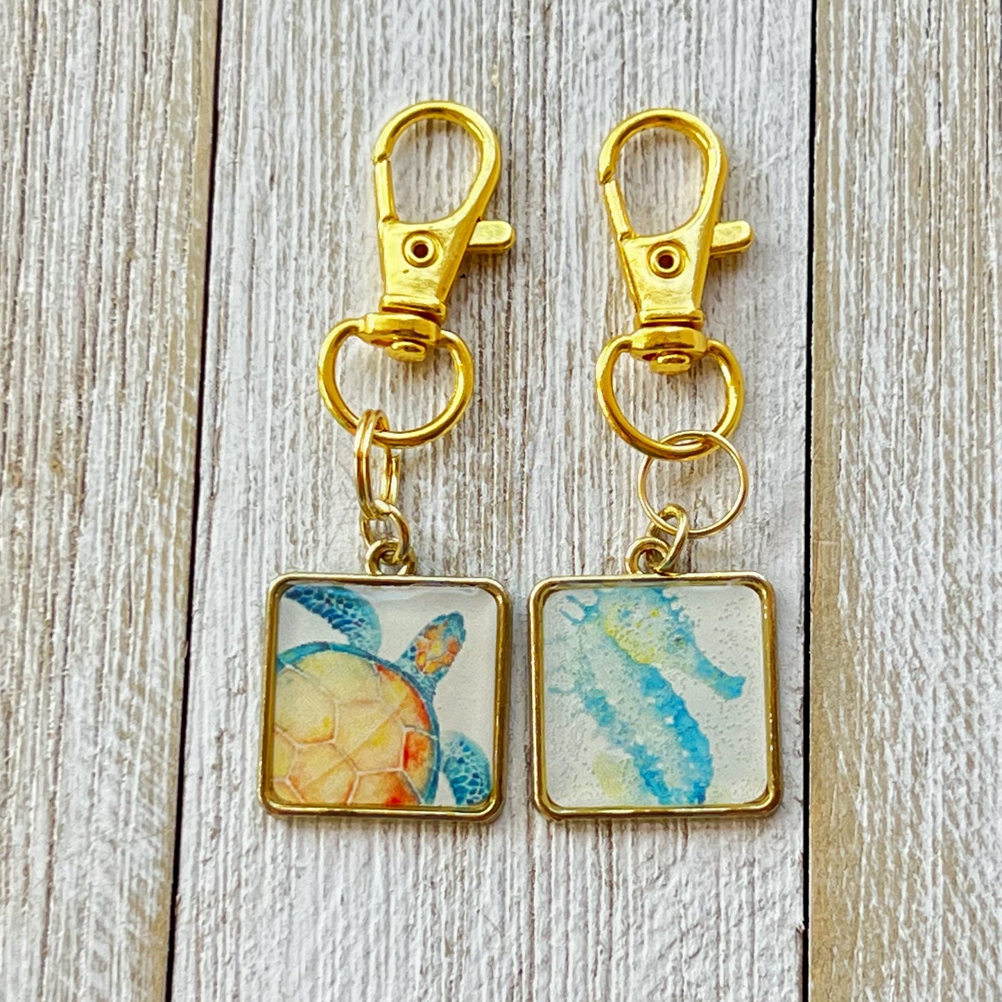 Turtle and Seahorse Zipper Pull Keychain Charm Set of 2