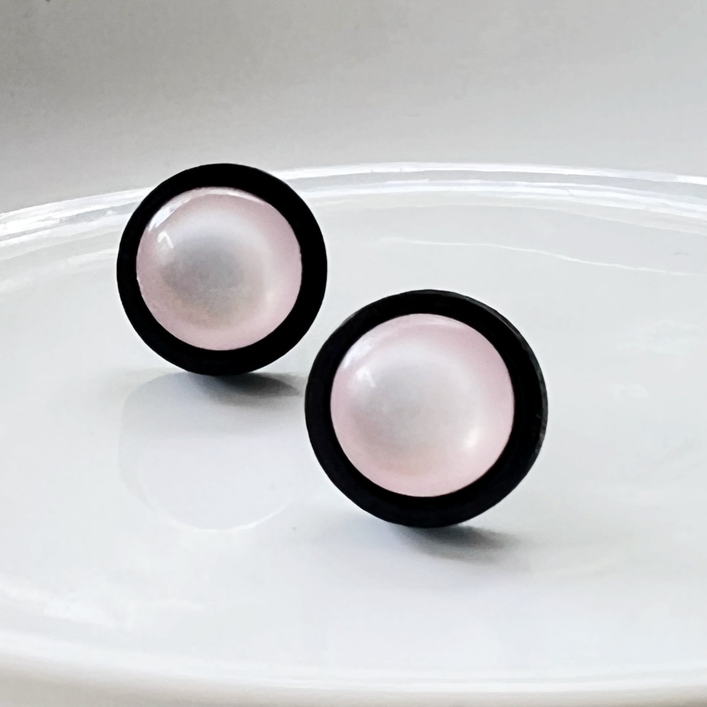 Pink Resin Black Wood Unisex Stud Earrings - Unique & Stylish Accessories