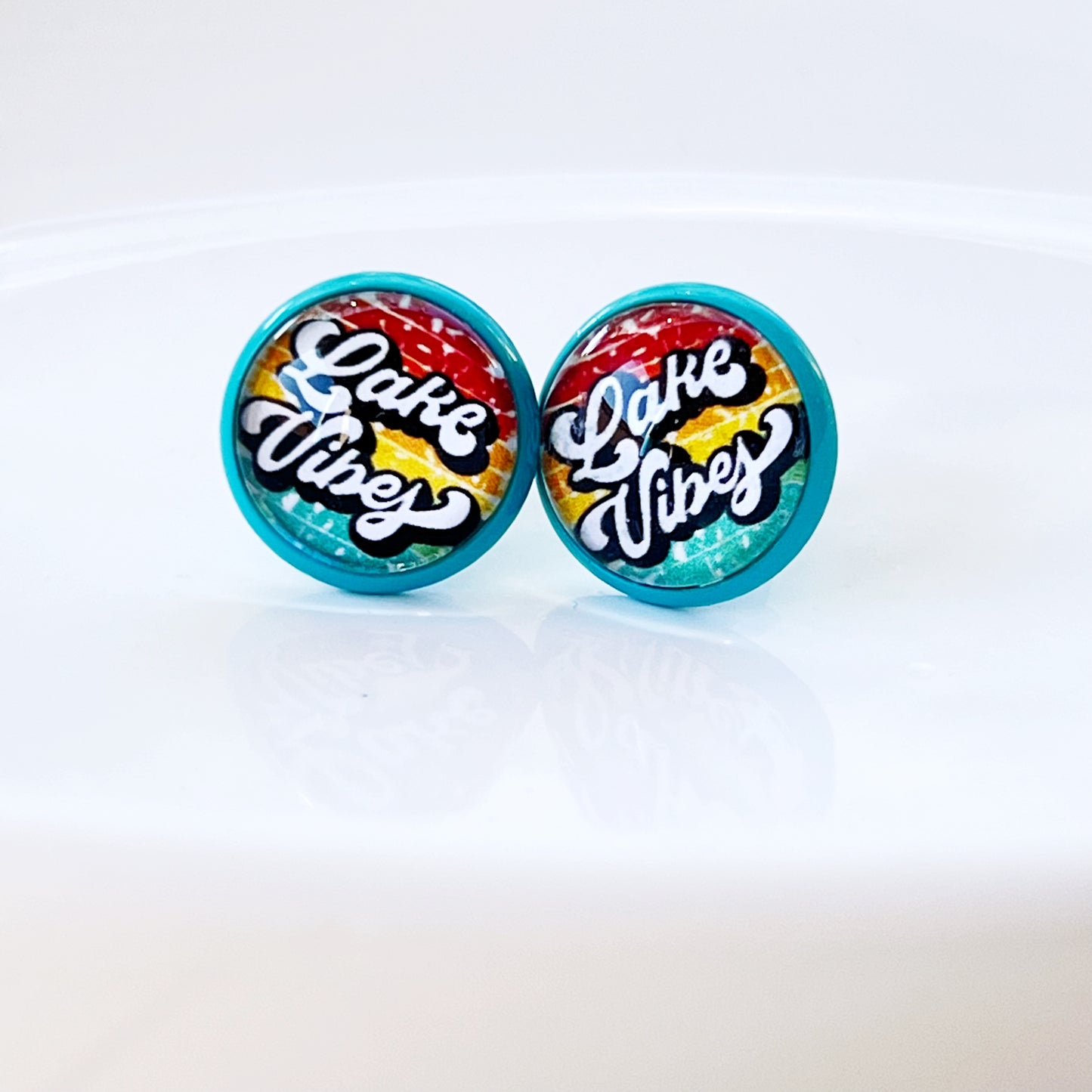 Teal Stud Earrings with 'Lake Vibes' - Stylish & Vibrant Accessories