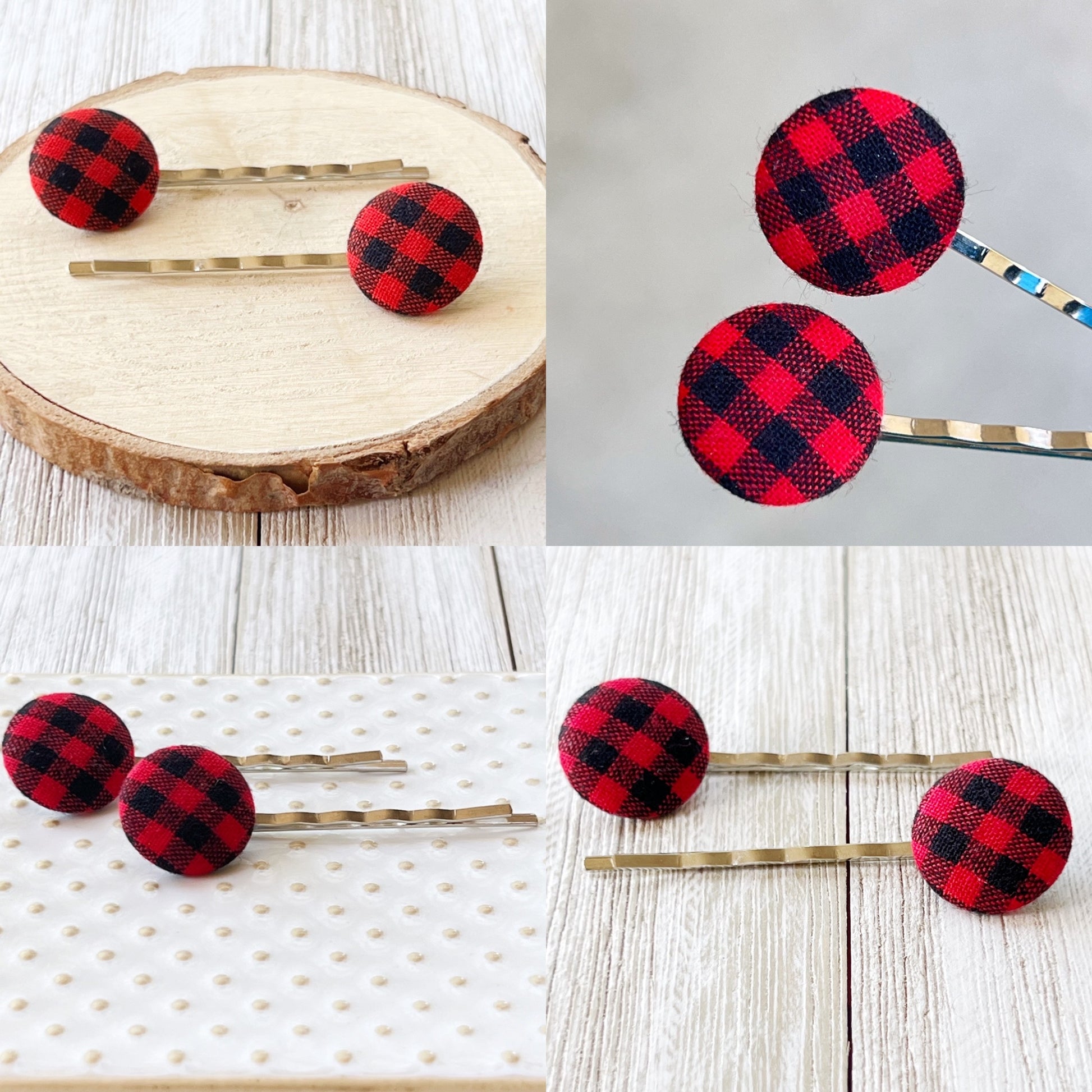 Red Buffalo Plaid Christmas Holiday Bobby Pins