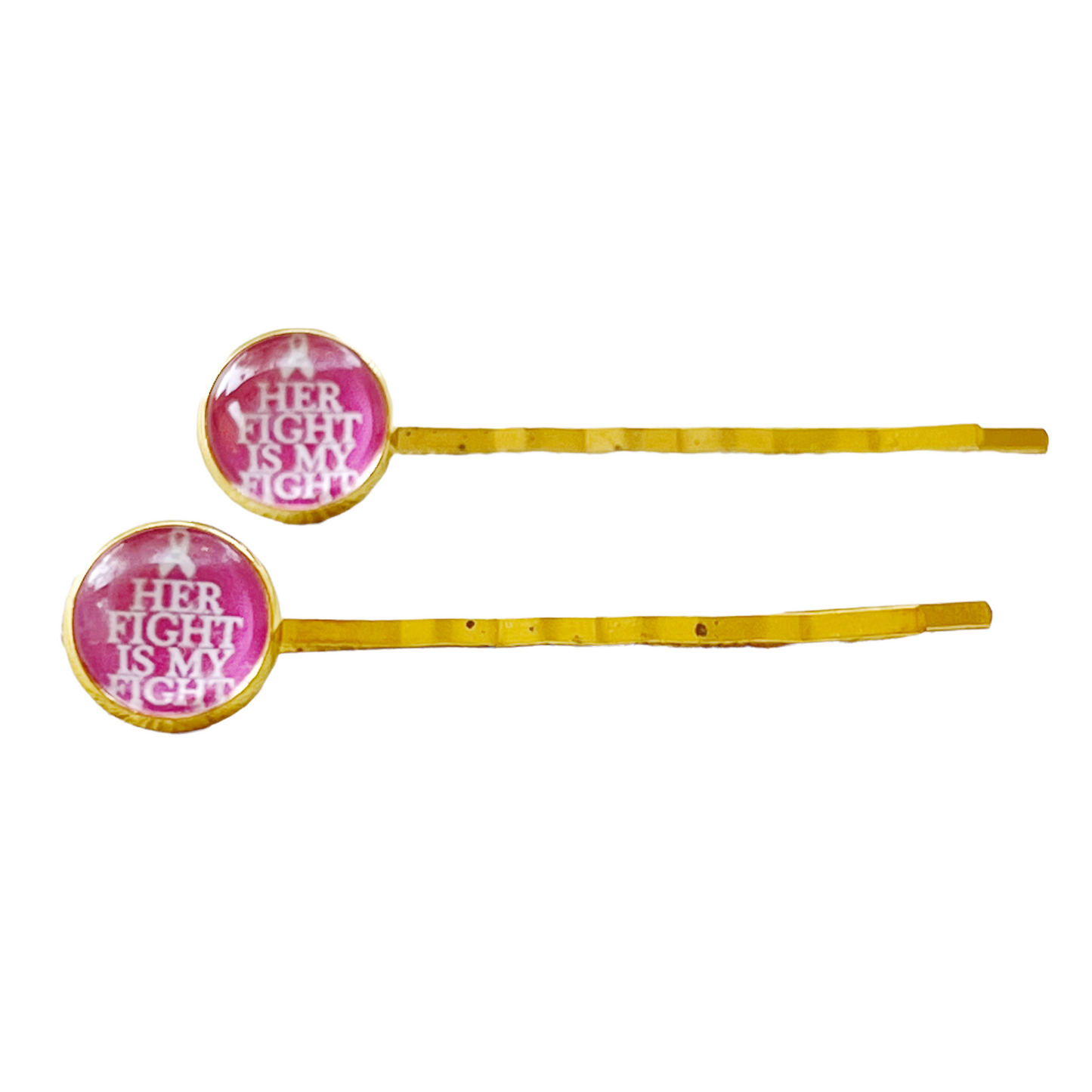 Her Fight is My Fight Breast Cancer Awareness Month Pink Ribbon Hair Pins