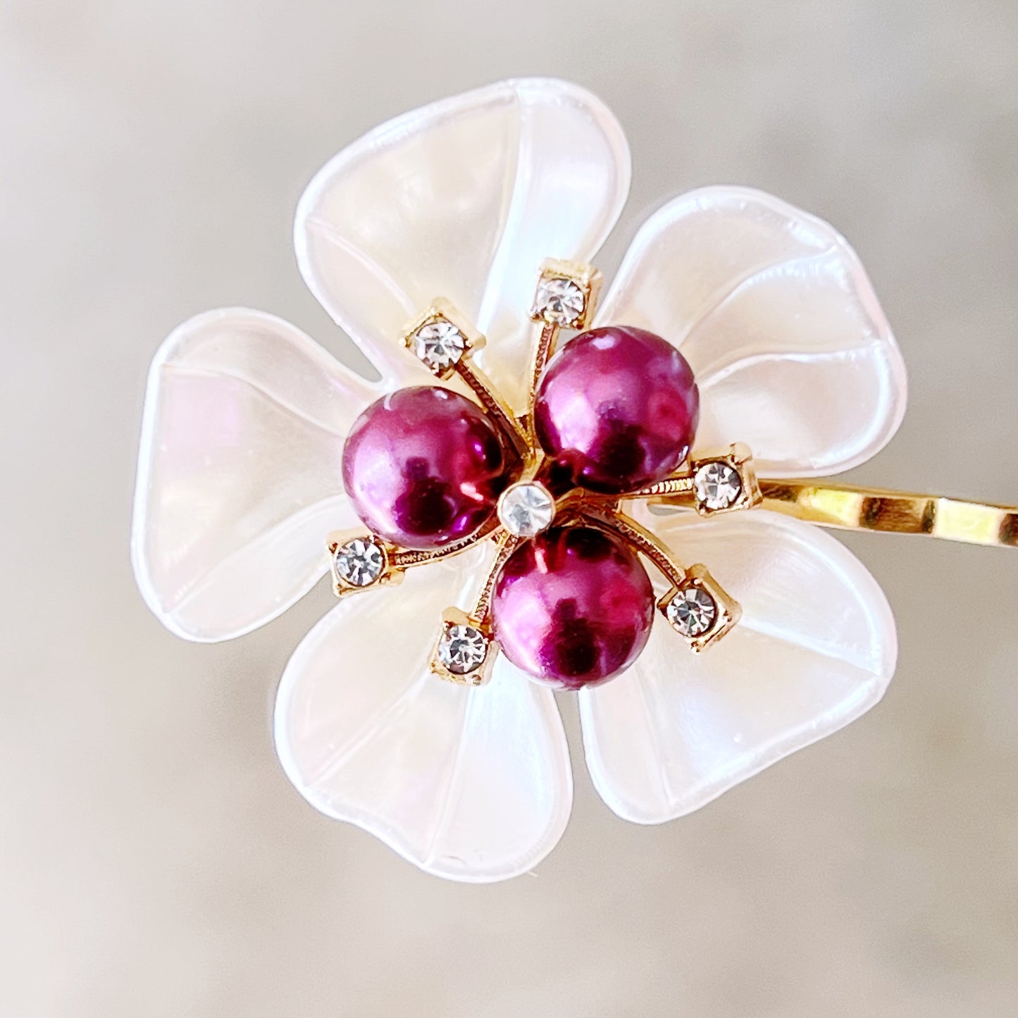 Purple & White Pearl Rhinestone Hair Pins - Elegant & Sparkling Accessories