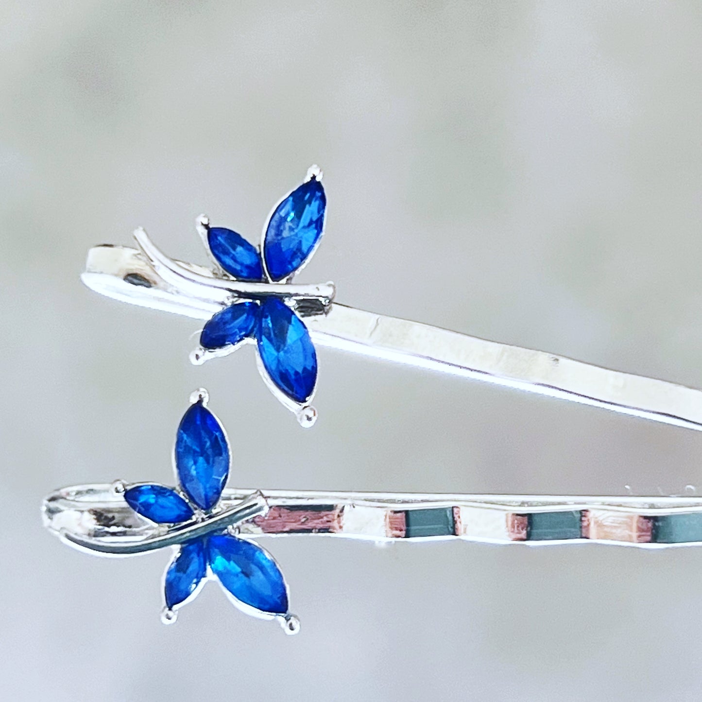 Blue Rhinestone Dragonfly Hair Pins - Delicate Accents for Chic Hairstyles