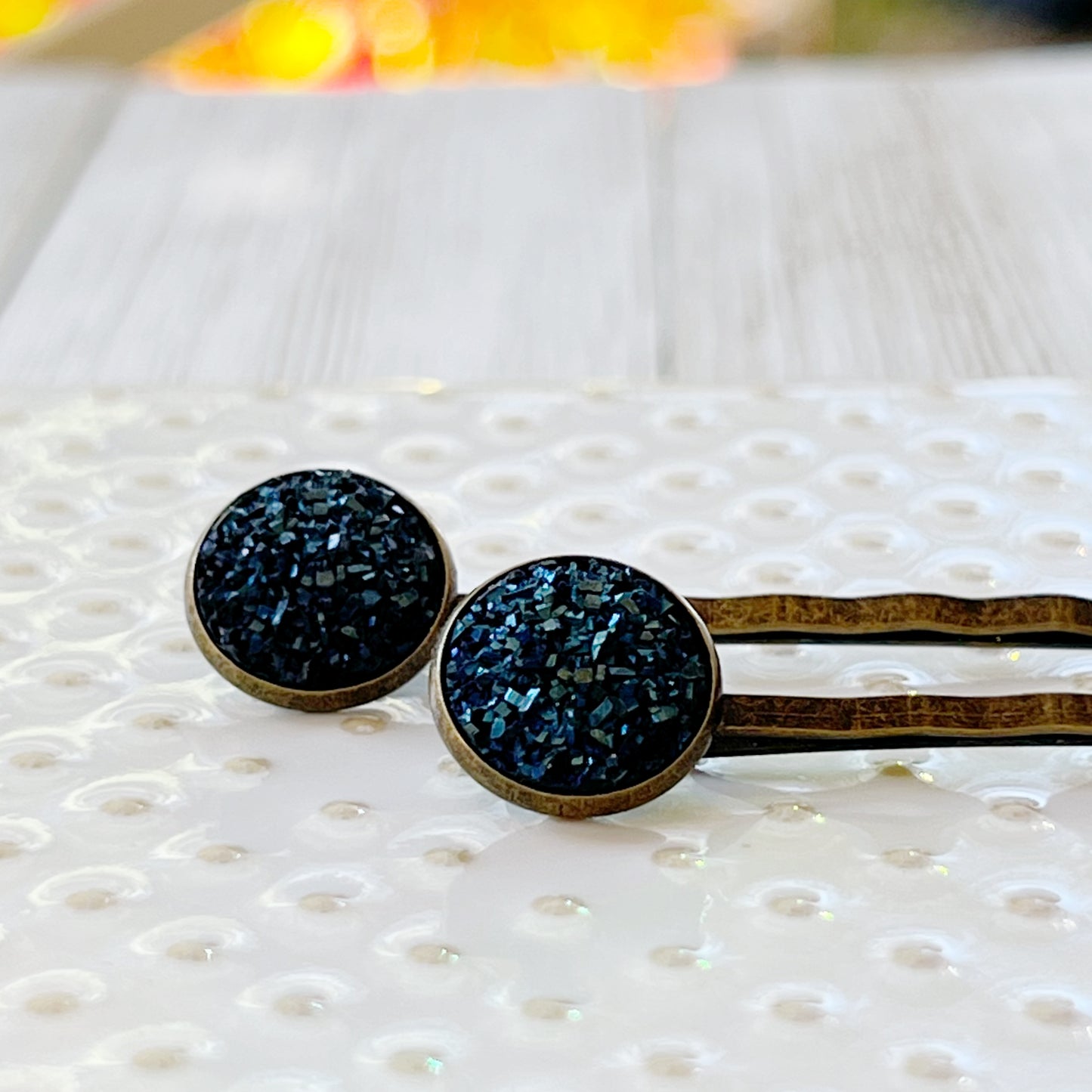 Cobalt Blue Druzy Brass Hair Pins: Elegant & Bold Accessories
