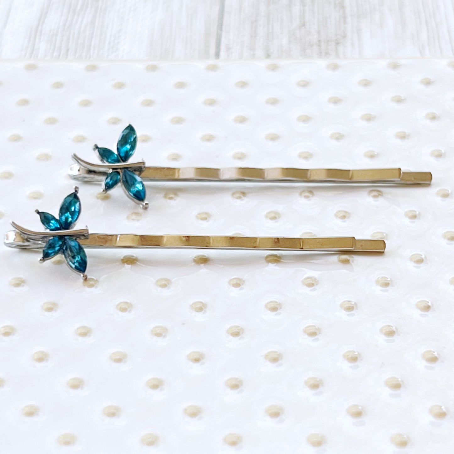 Blue Dragonfly Hair Pin - Stylish Women's Hair Accessories | Silver Bobby Pins with Rhinestones