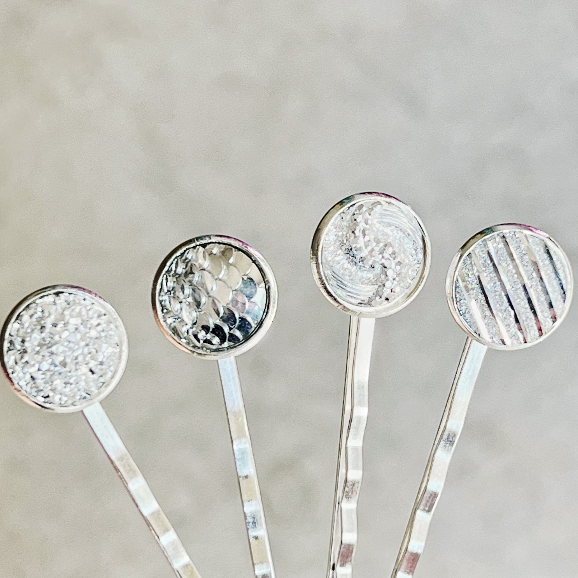 Silver Hair Pins: Set of 4 Stylish Accessories with Unique Patterns