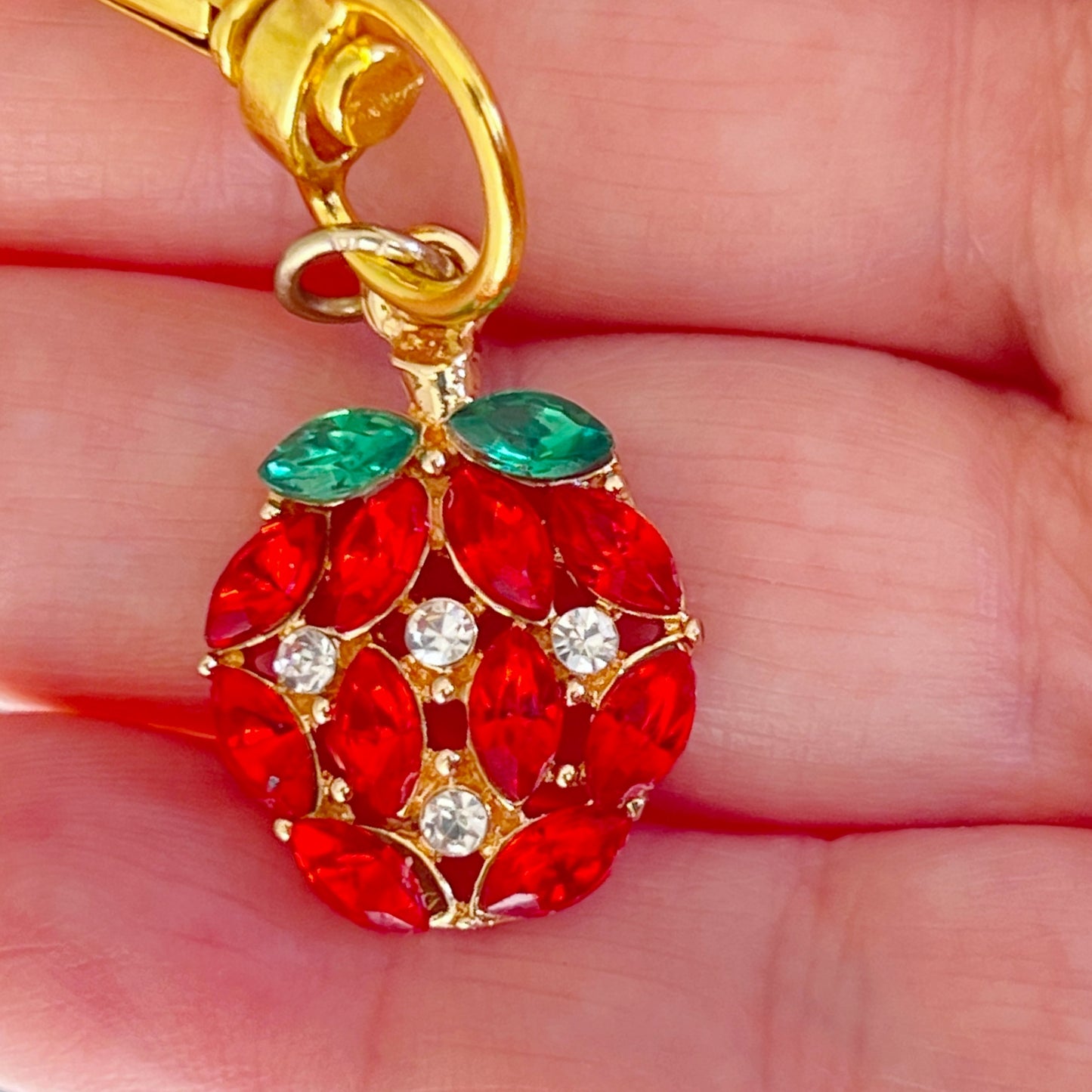 Fruit Zipper Pull Keychain Charm with Rhinestones