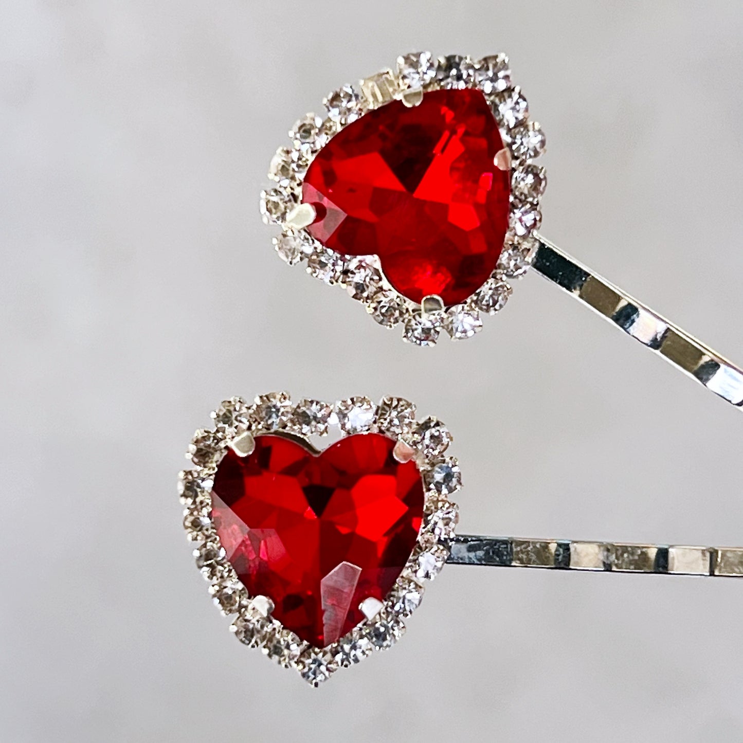 Red Rhinestone Heart Hair Pins