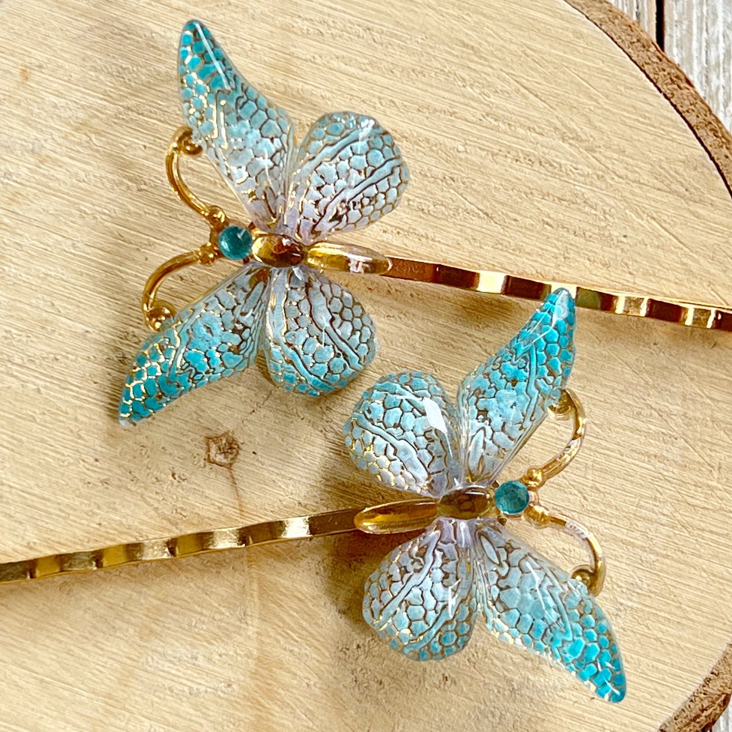 Blue & Gold Butterfly Hair Pins - Elegant and Whimsical Hair Accessories