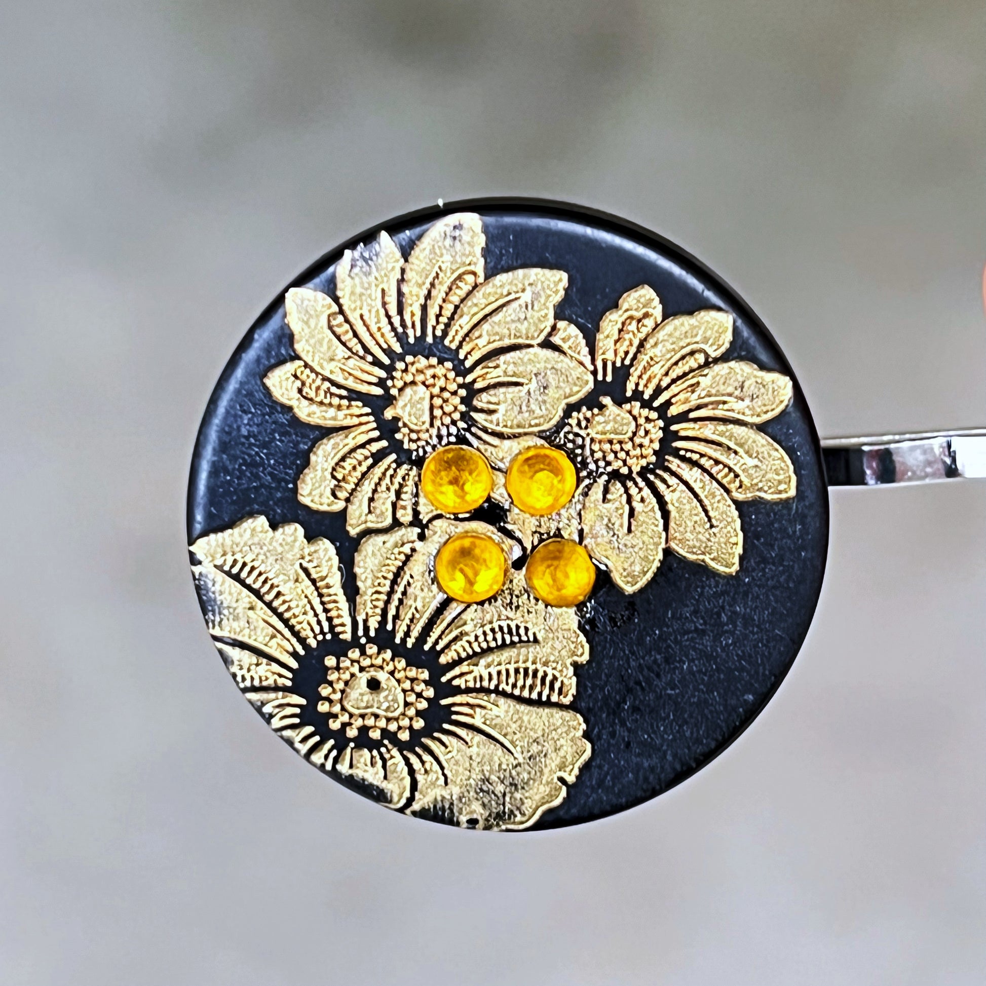 Black & Gold Sunflower Silver Bobby Pin - Elegant Floral Hair Accessory