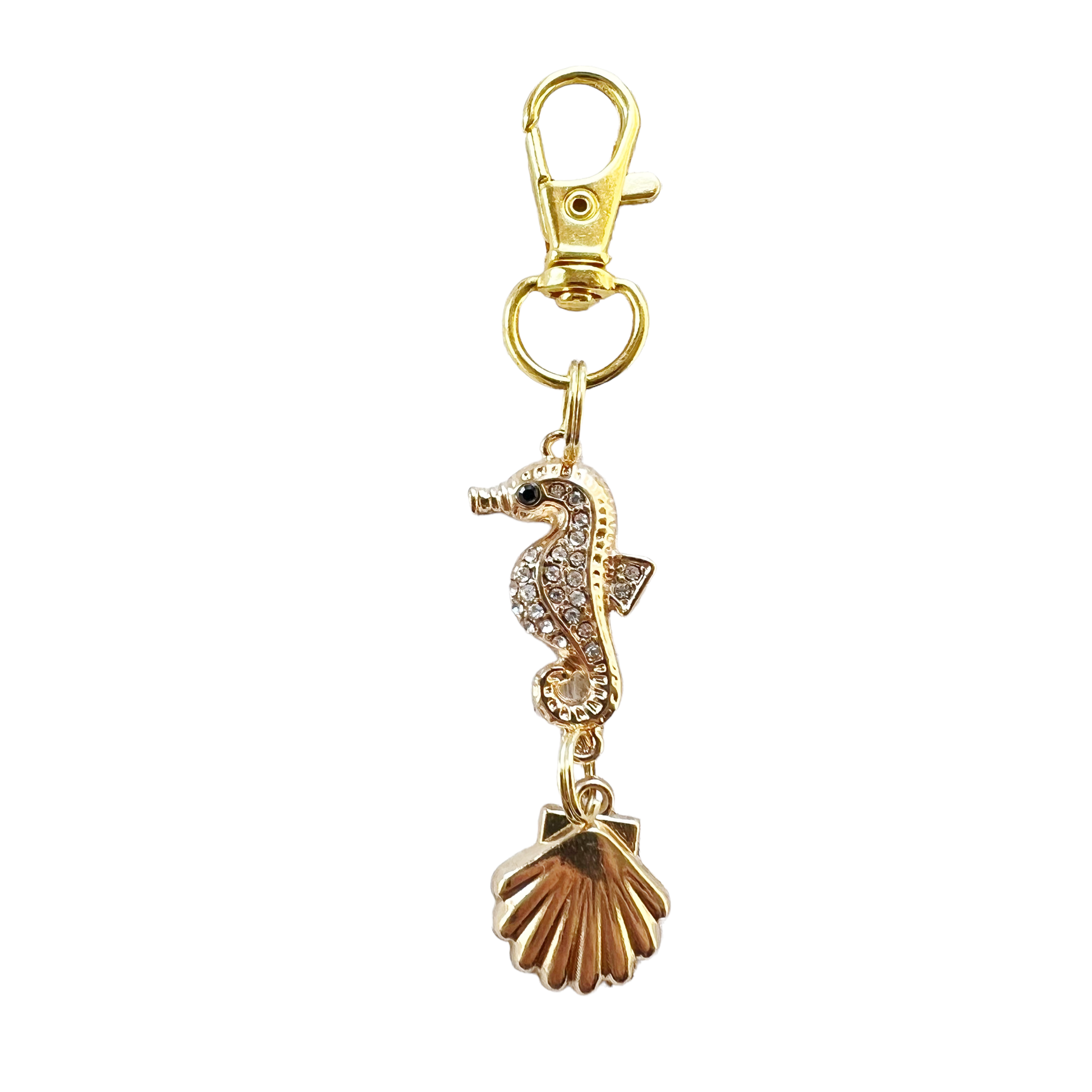 Seahorse Zipper Pull Keychain Purse Charm: Sparkling Rhinestones & Shells for Beachy Vibes