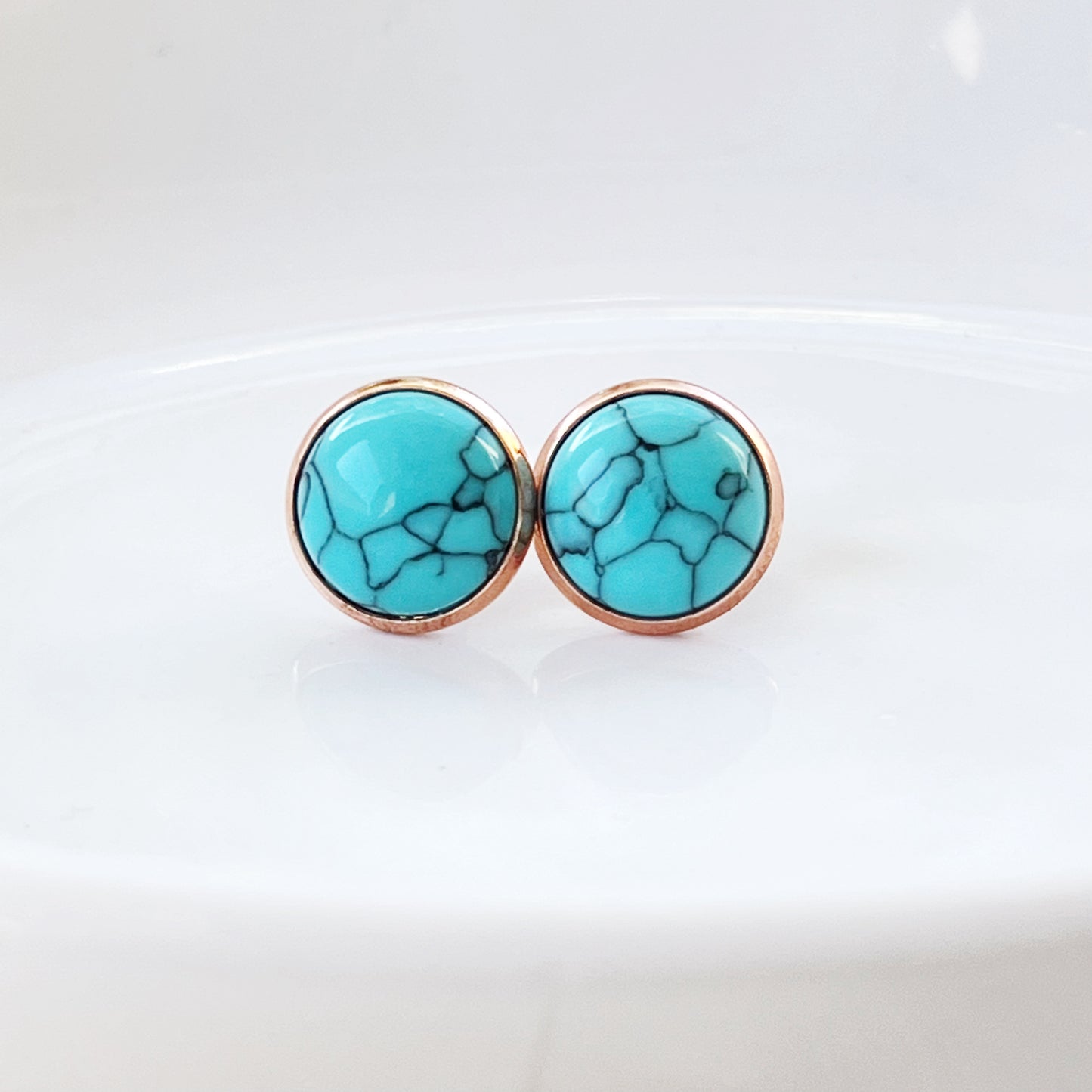 Turquoise Rose Gold Stud Earrings: Boho Western Charm for Unique Style Statements