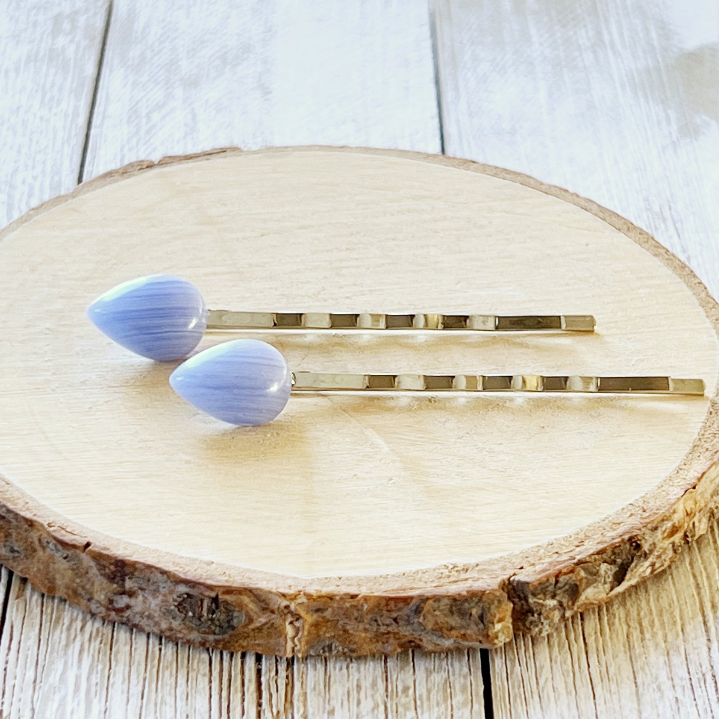 Blue Lace Agate Stone Hair Pins - Elegant and Natural Hair Accessories