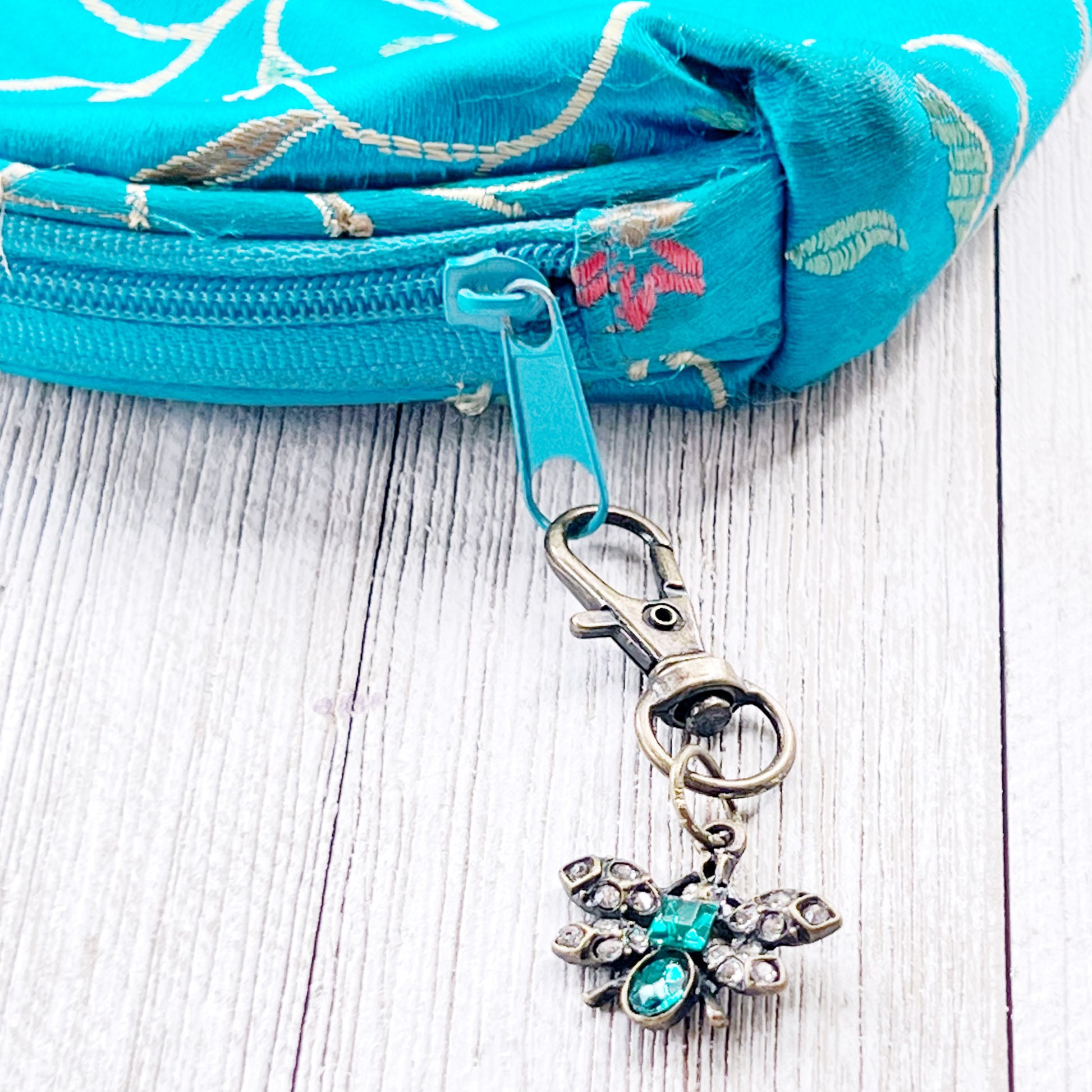 Butterfly & Ladybug Zipper Pull Keychain Charm with Rhinestones - Stylish and Whimsical Accessory for Your Bag