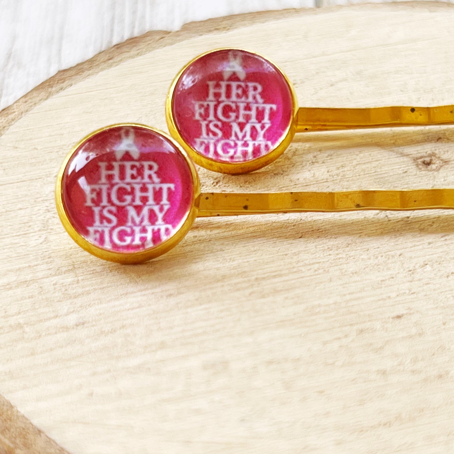 Her Fight is My Fight Breast Cancer Awareness Month Pink Ribbon Hair Pins