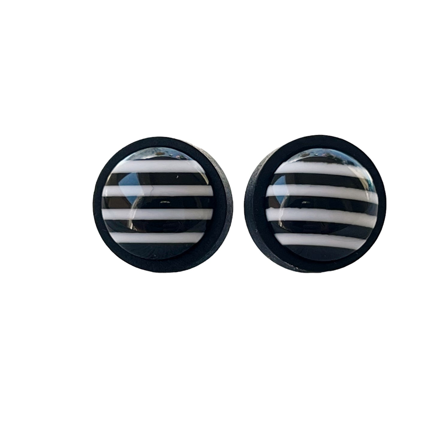 Black & White Large Striped Wood Earrings - Statement Monochrome Accessories