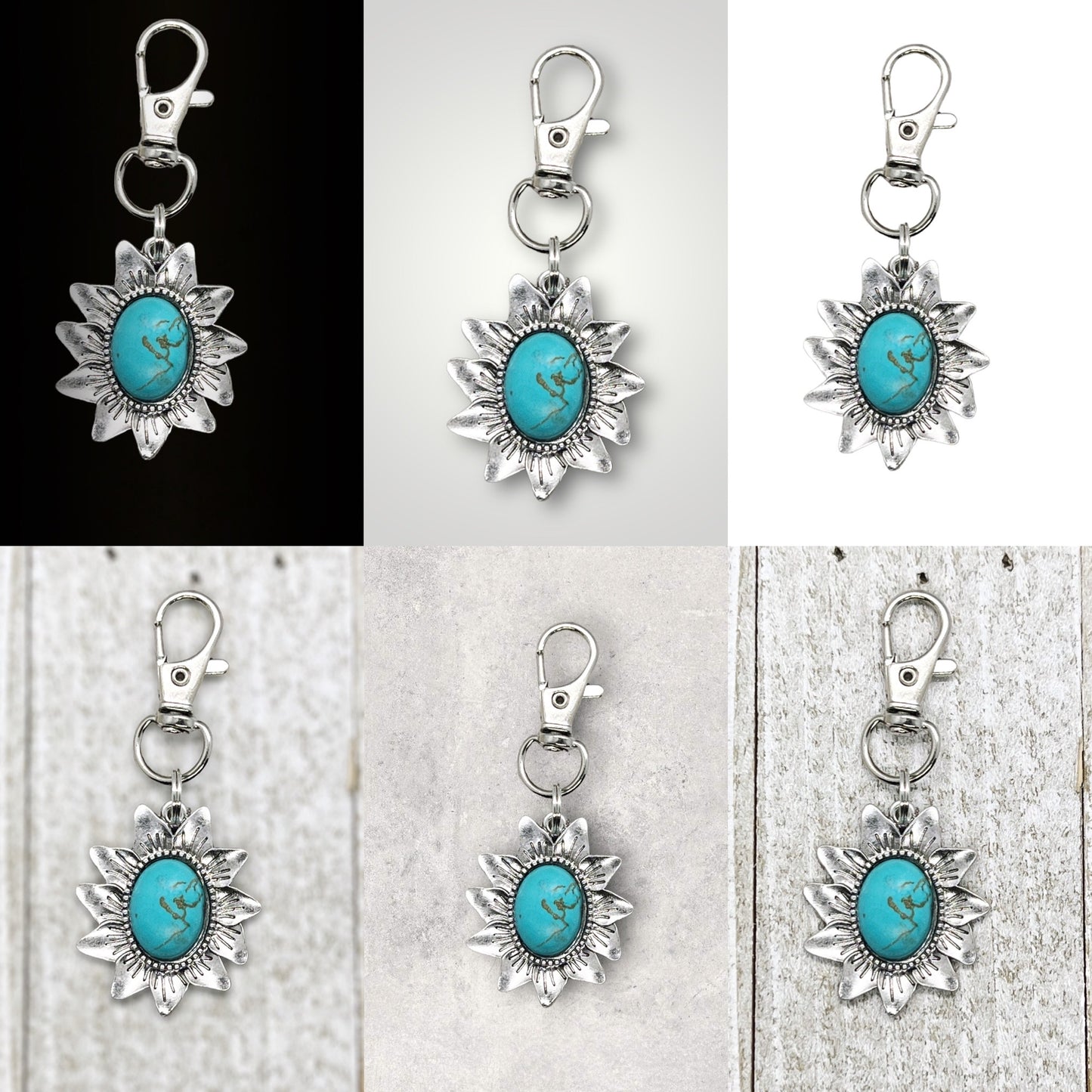 Turquoise Sunflower Boho Western Zipper Pull Purse Charm - Stylish Southwest-Inspired Accessory