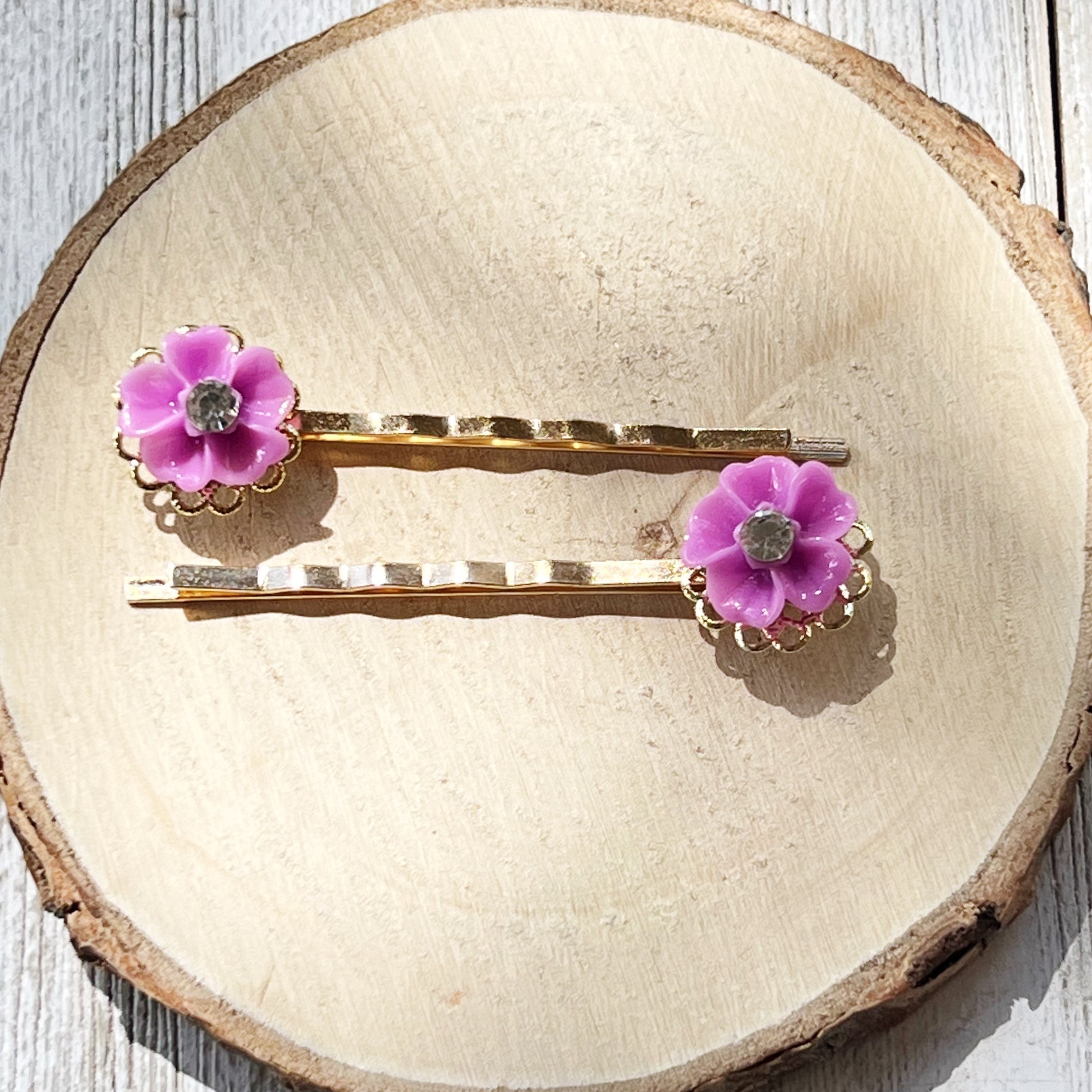 Purple Rhinestone Flower Hair Pins, Hair Pins For Woman, Purple Bobby Pins, Decorative Bobby Pin, Womans Hair Clip, Floral Wedding Hair Pins